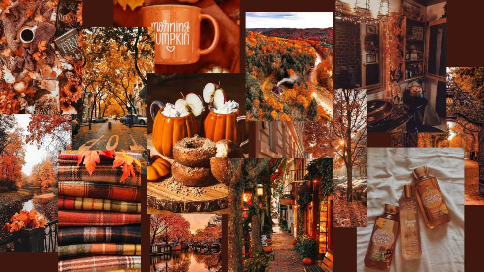 fall collage desktop, pumpkins, hot drinks, Full HD Desktop Wallpaper