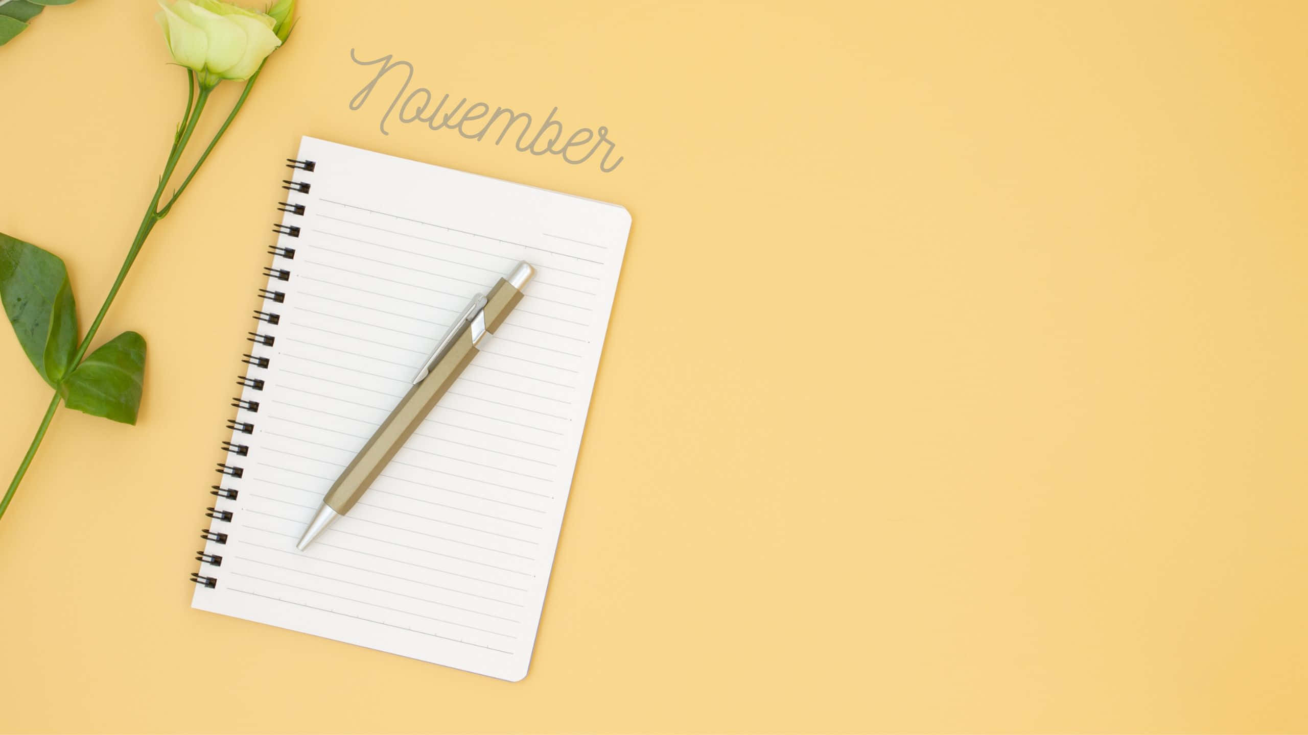November, spiral notebook, silver pen, 2K Desktop Wallpaper