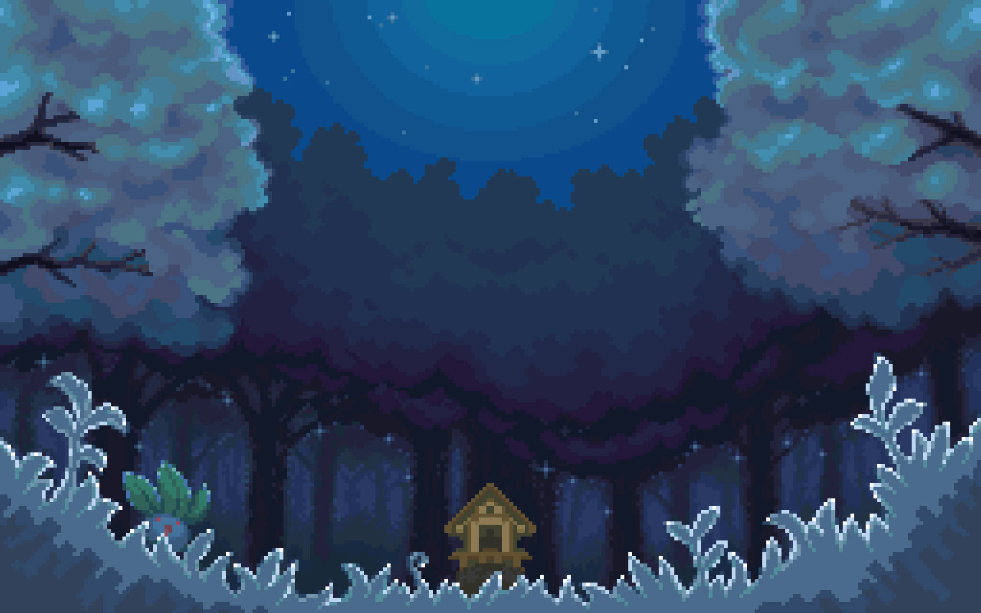 pixel art, forest, cabin, Full HD Desktop Wallpaper