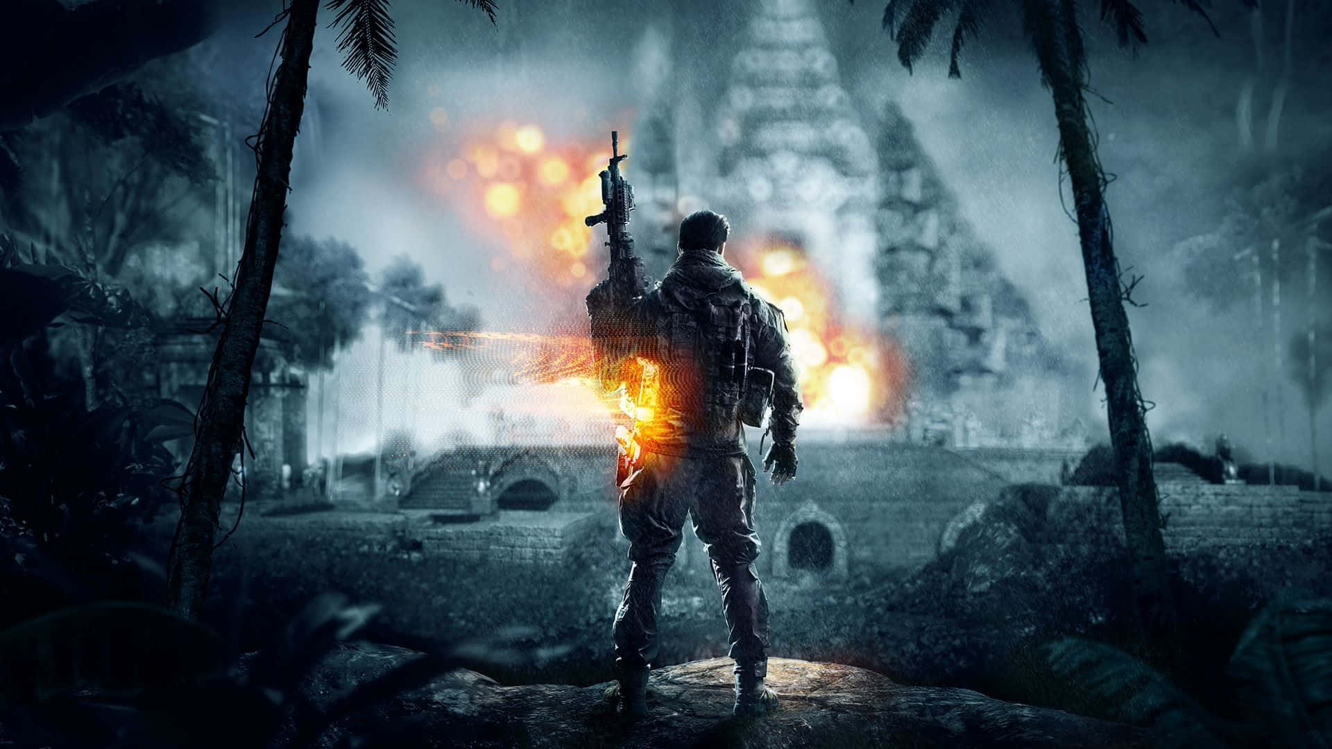 HD Video Game, explosions, soldier, Full HD Desktop Wallpaper