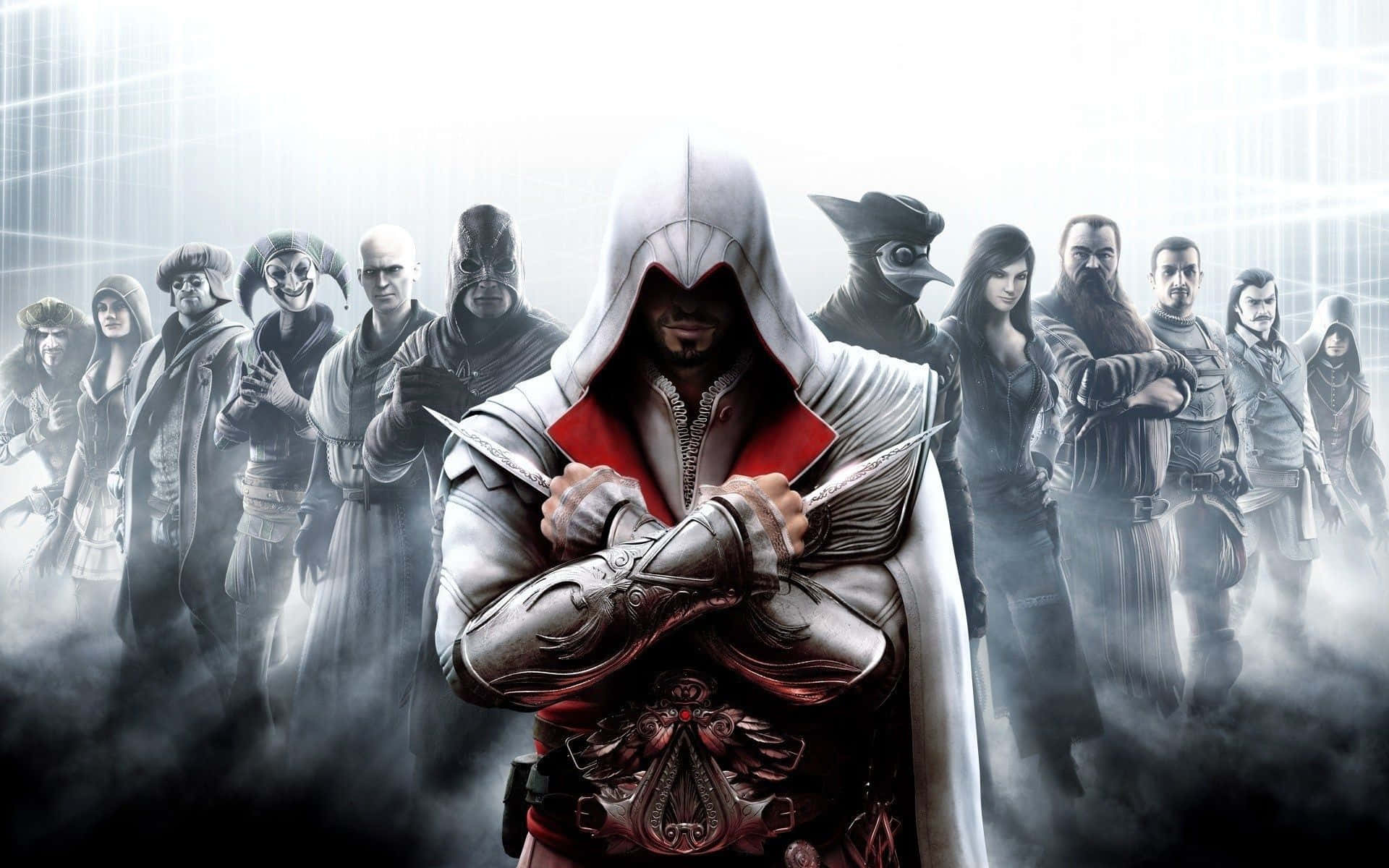 HD Video Game Blades, hooded assassin, crossed blades, Full HD Desktop Wallpaper