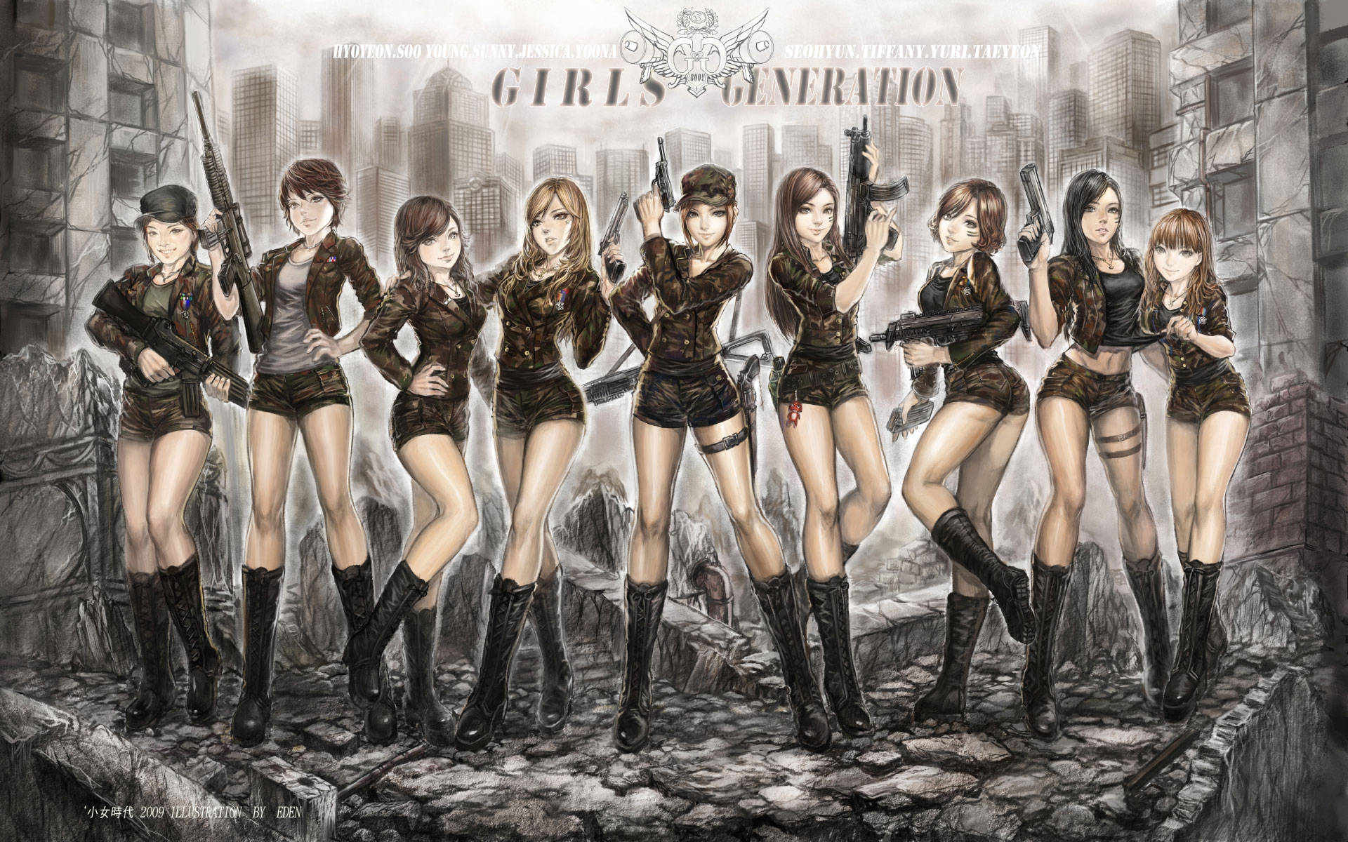 HD Girls, military gear, weapons, Full HD Desktop Wallpaper