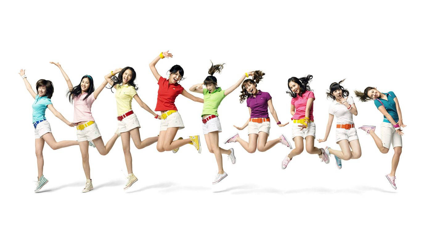HD Girls, jump pose, eight joyful young women, HD Desktop Wallpaper