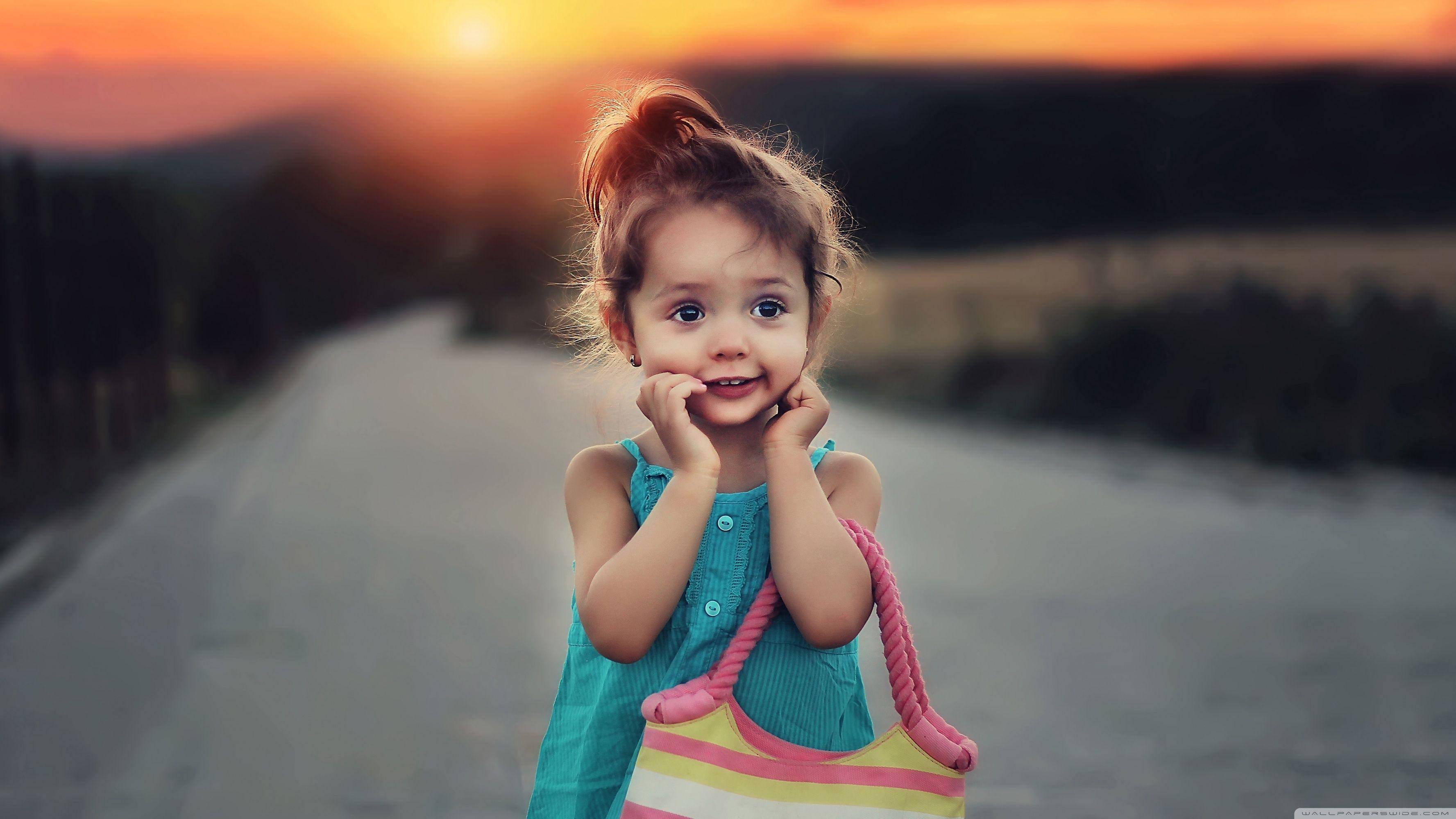 HD Girl, adorable pose, sunlit country road, 2K Desktop Wallpaper