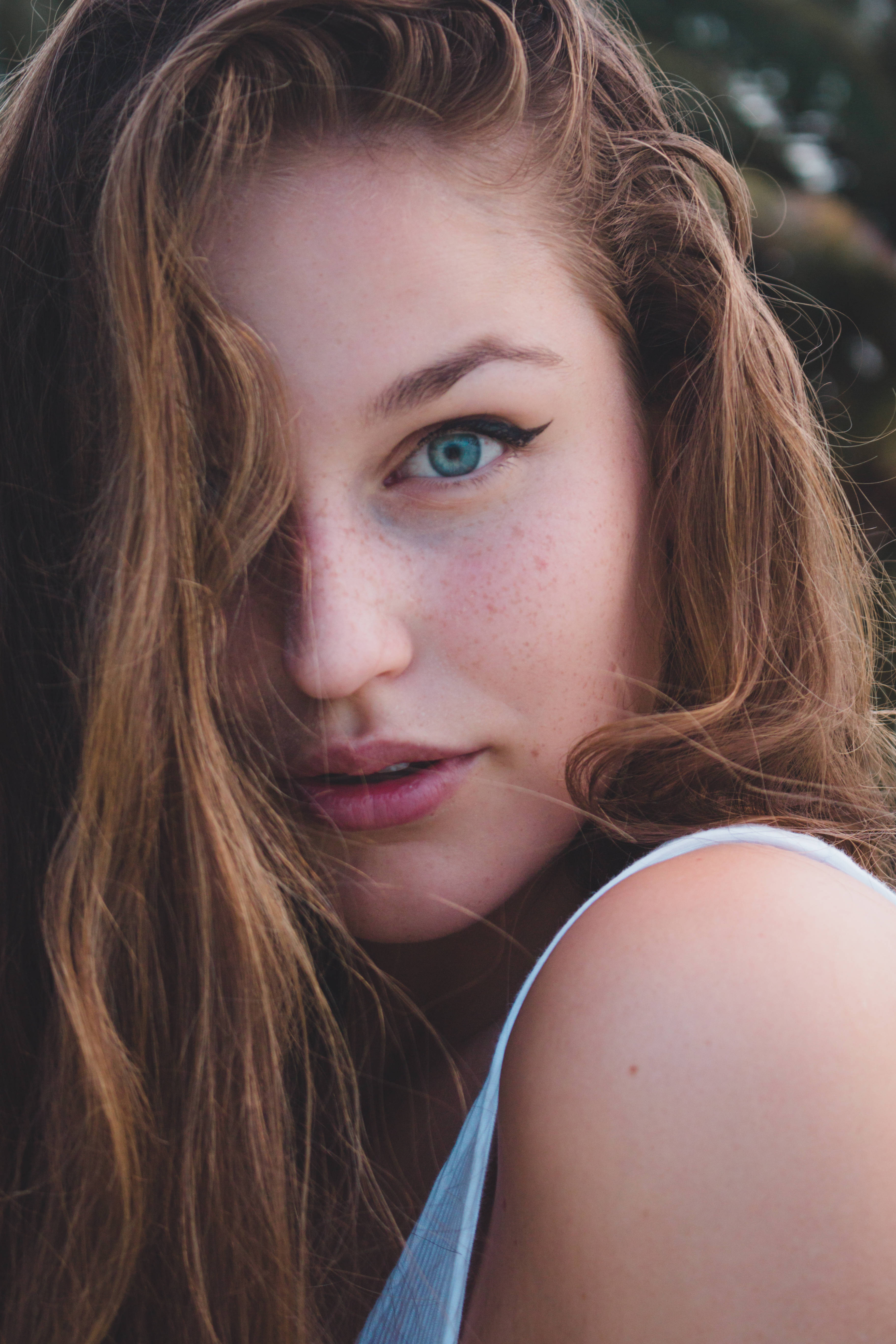 HD Girl, freckles, blue eyes, 5K Phone Wallpaper