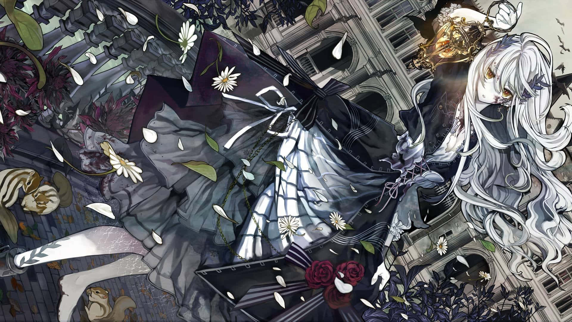 HD Gothic, anime girl, long white hair, Full HD Desktop Wallpaper