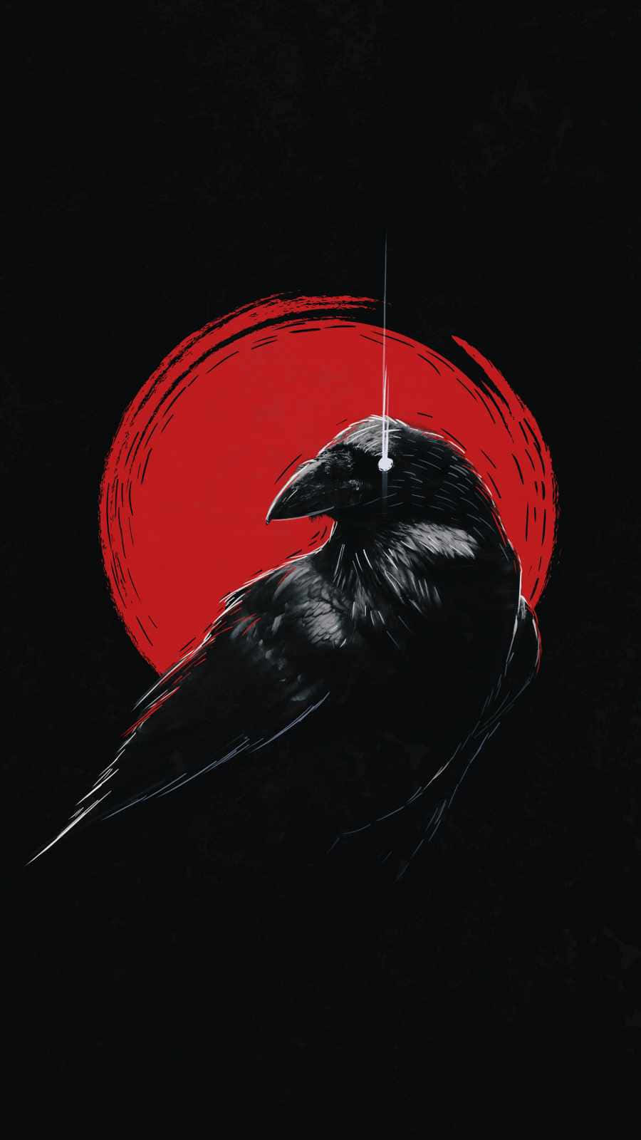 HD Gothic, black raven, bold red circular backdrop, HD Phone Wallpaper