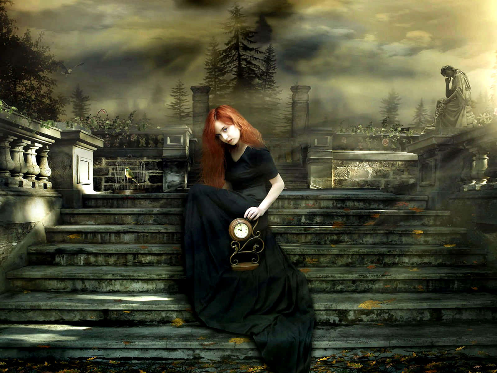 HD Gothic, red-haired woman, black gown, HD Desktop Wallpaper