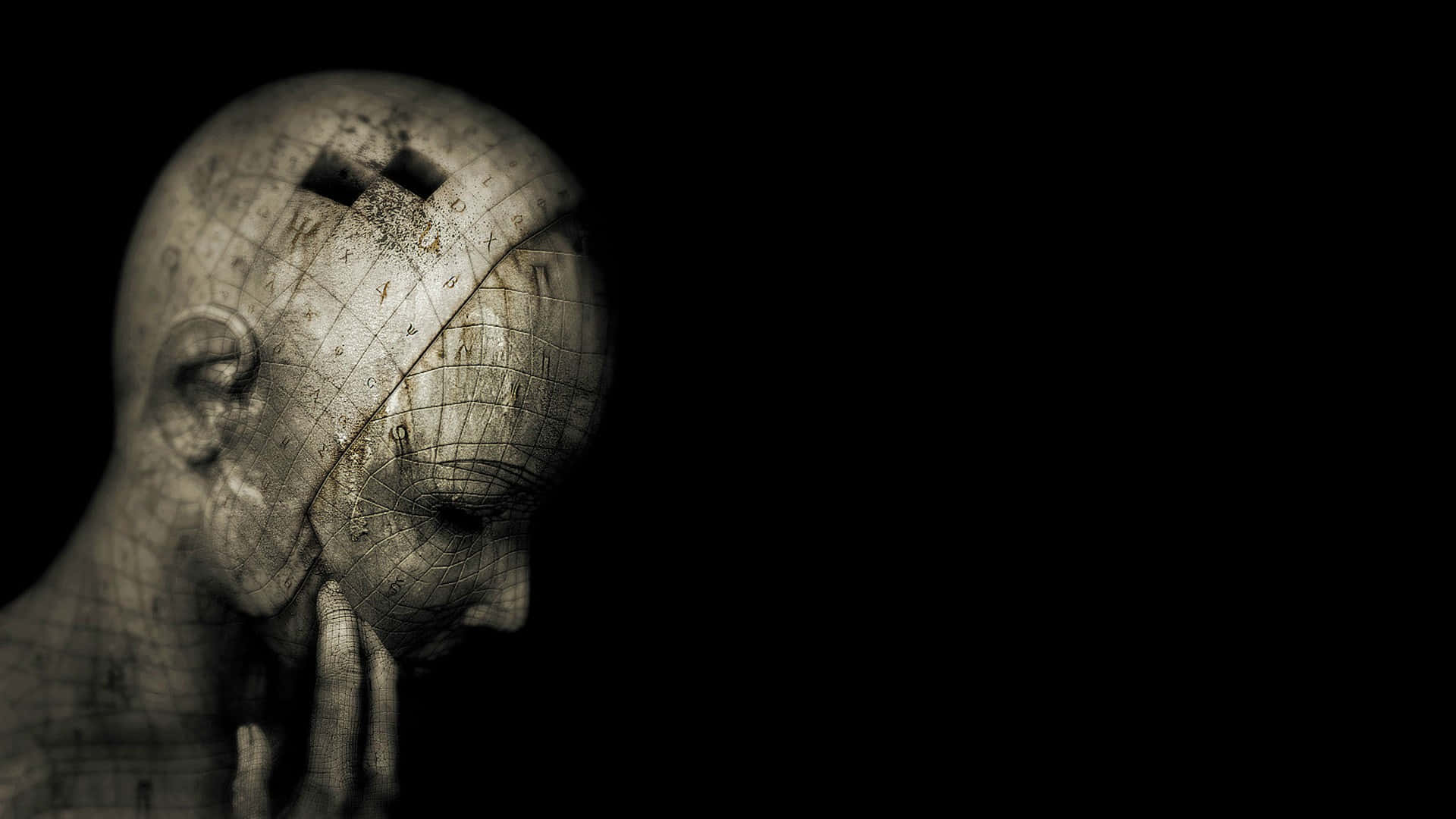 HD Gothic, 3d-rendered head, grid lines, Full HD Desktop Wallpaper