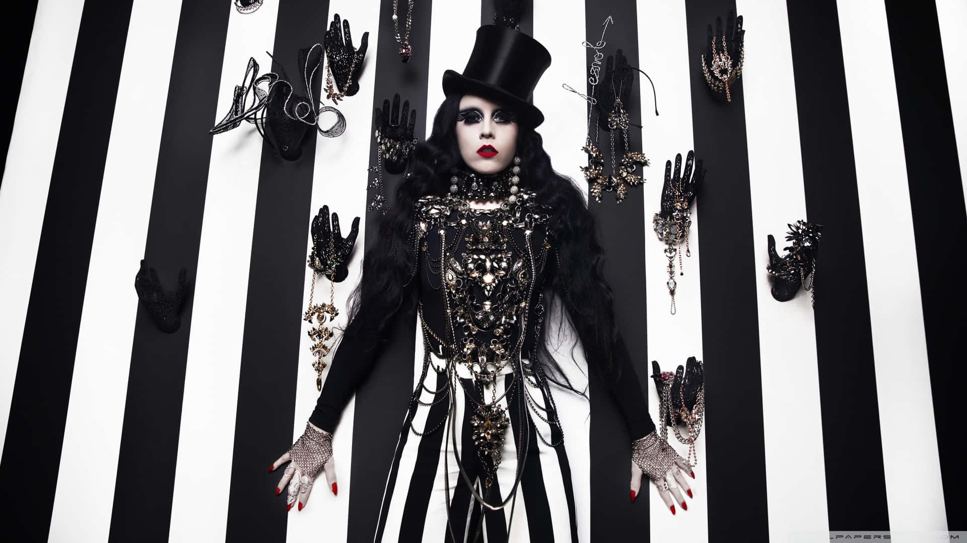 Gothic, black top hat, jeweled outfit, Full HD Desktop Wallpaper