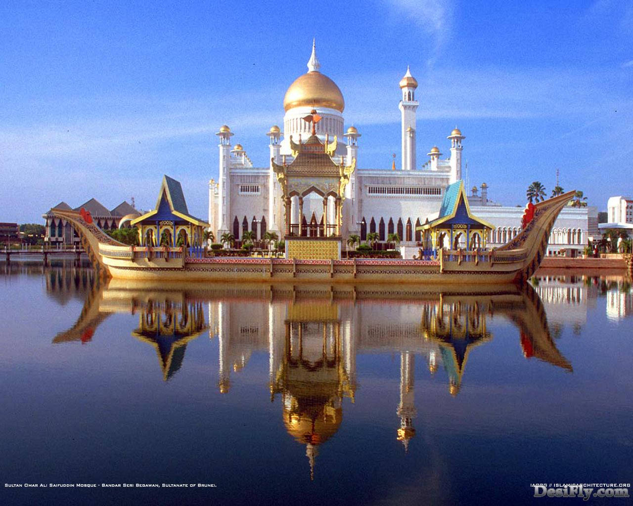 white mosque, golden dome, minarets, HD Desktop Wallpaper