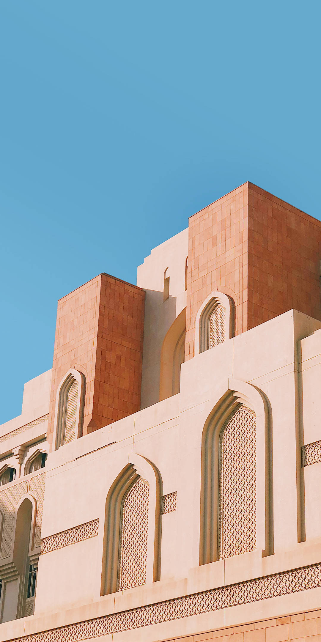 modern Islamic architecture, beige facade, terracotta facade, Full HD Phone Wallpaper