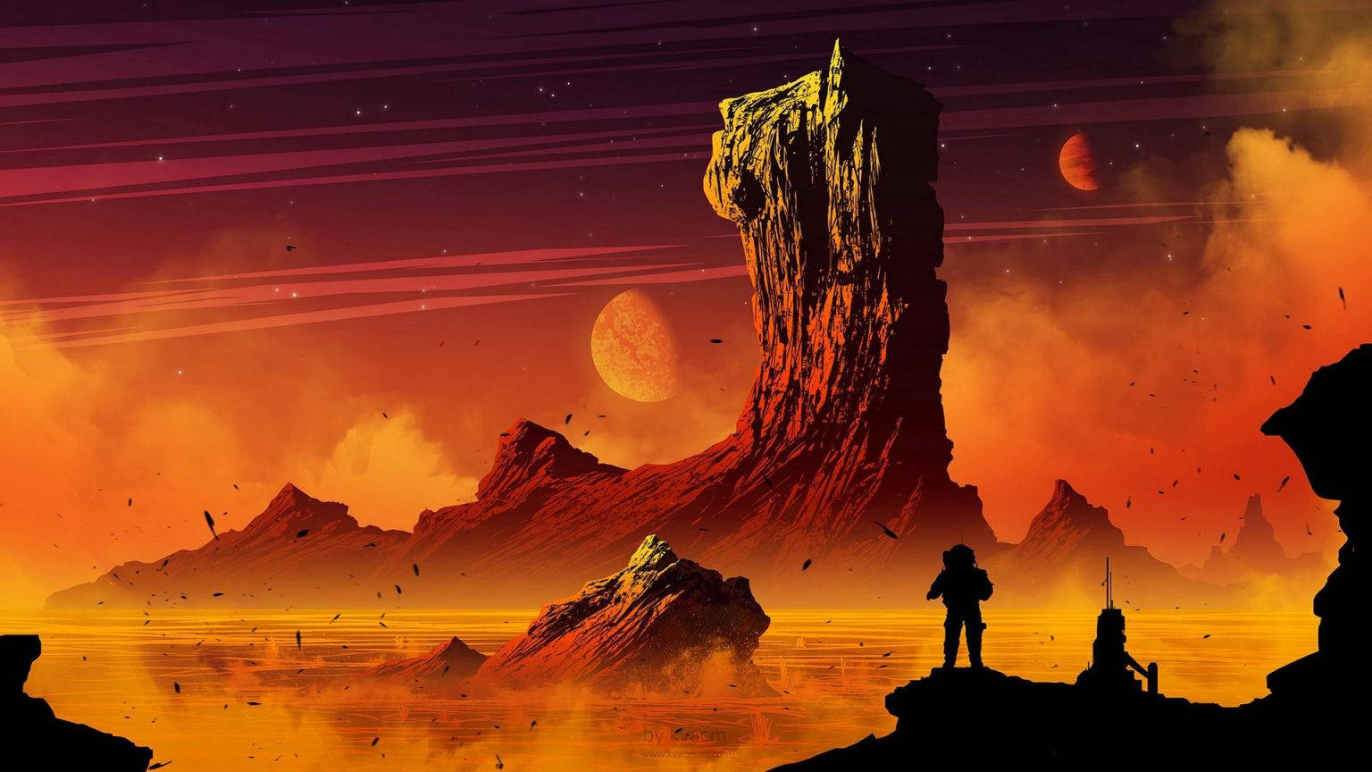 orange planet, surreal alien landscape, fiery orange sky, HD Desktop Wallpaper