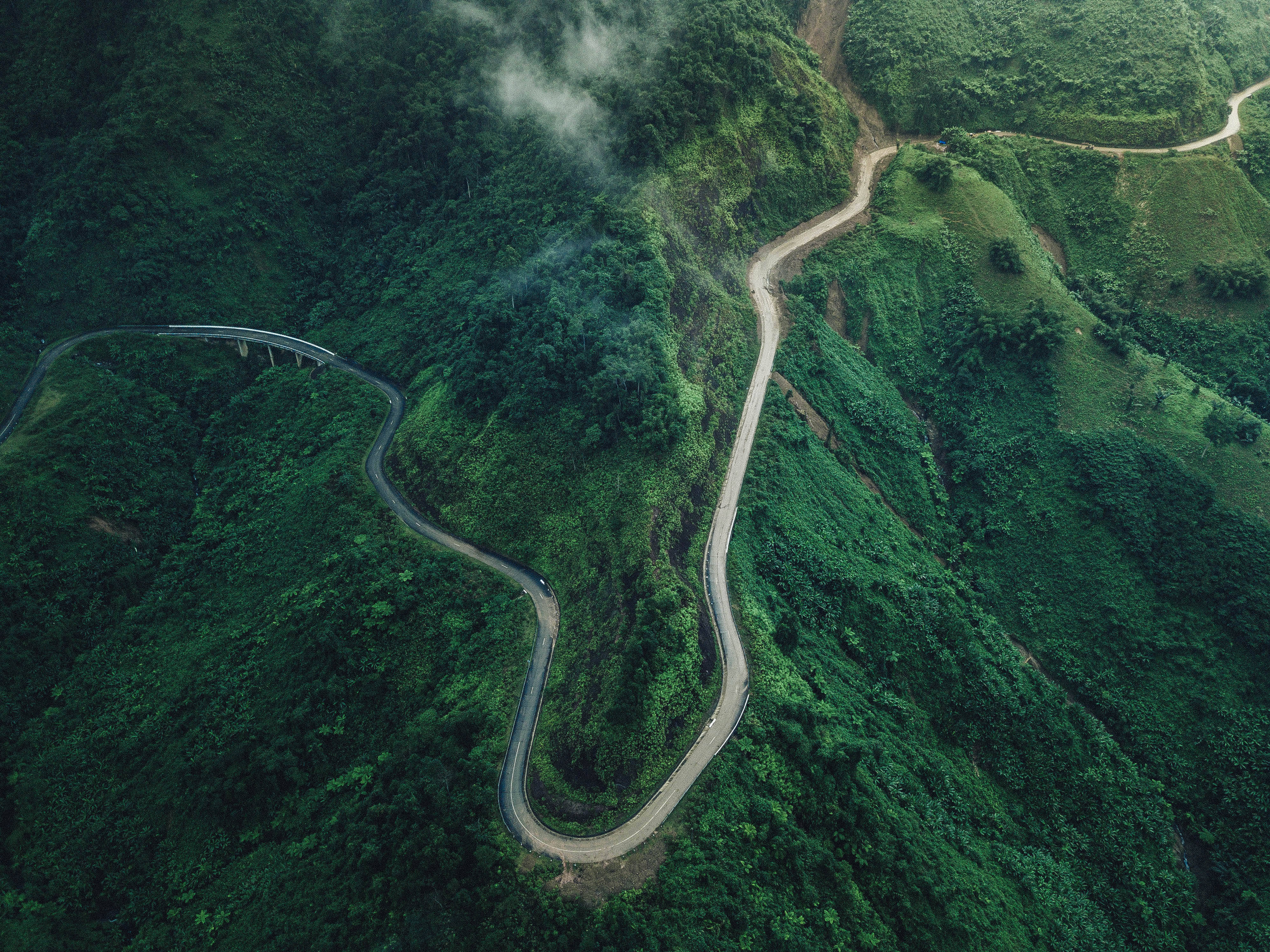 mountain road, aerial view, winding mountain road, 4K Desktop Wallpaper