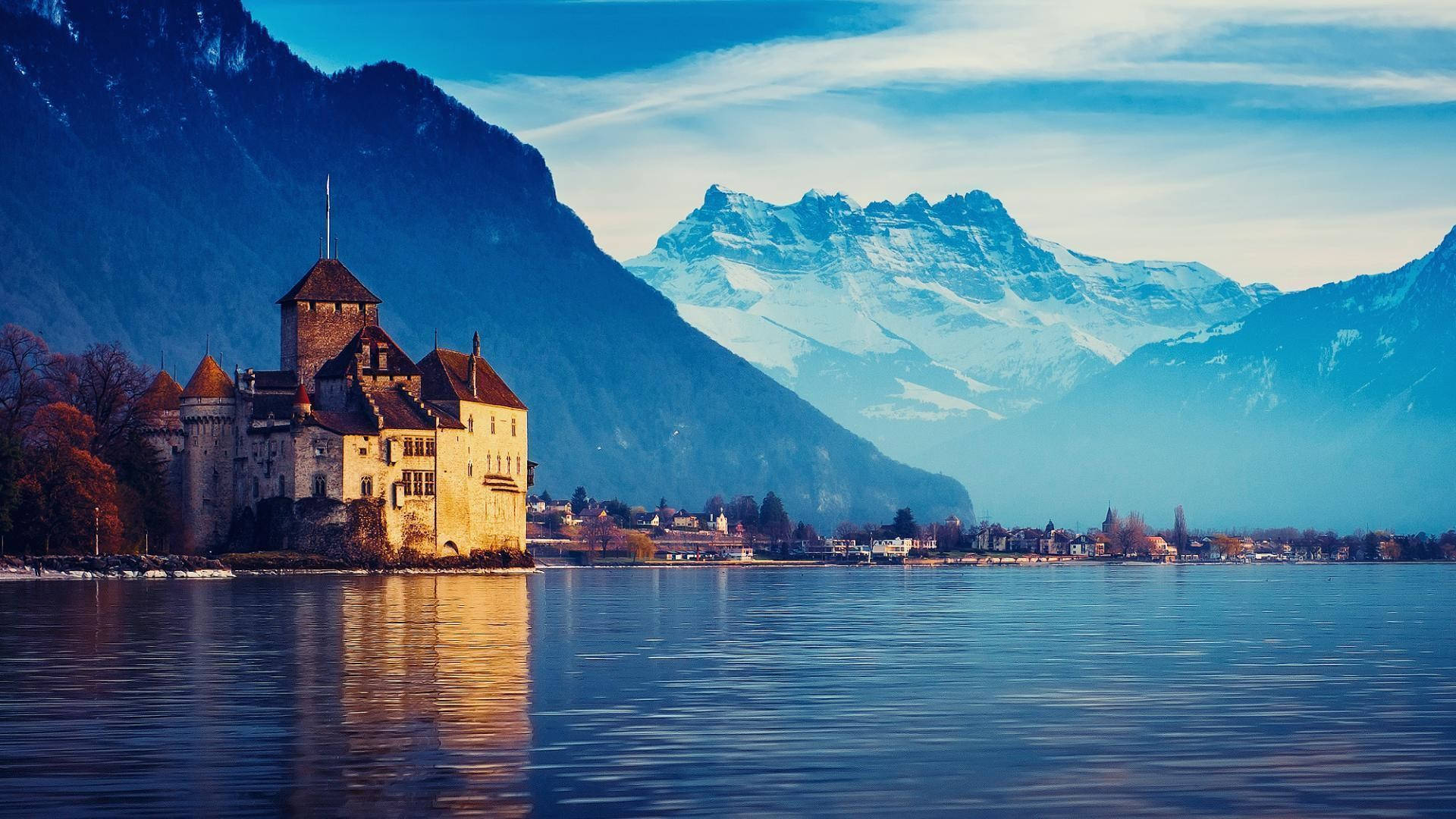 HD Landscape, blue, winter mountains, Full HD Desktop Wallpaper