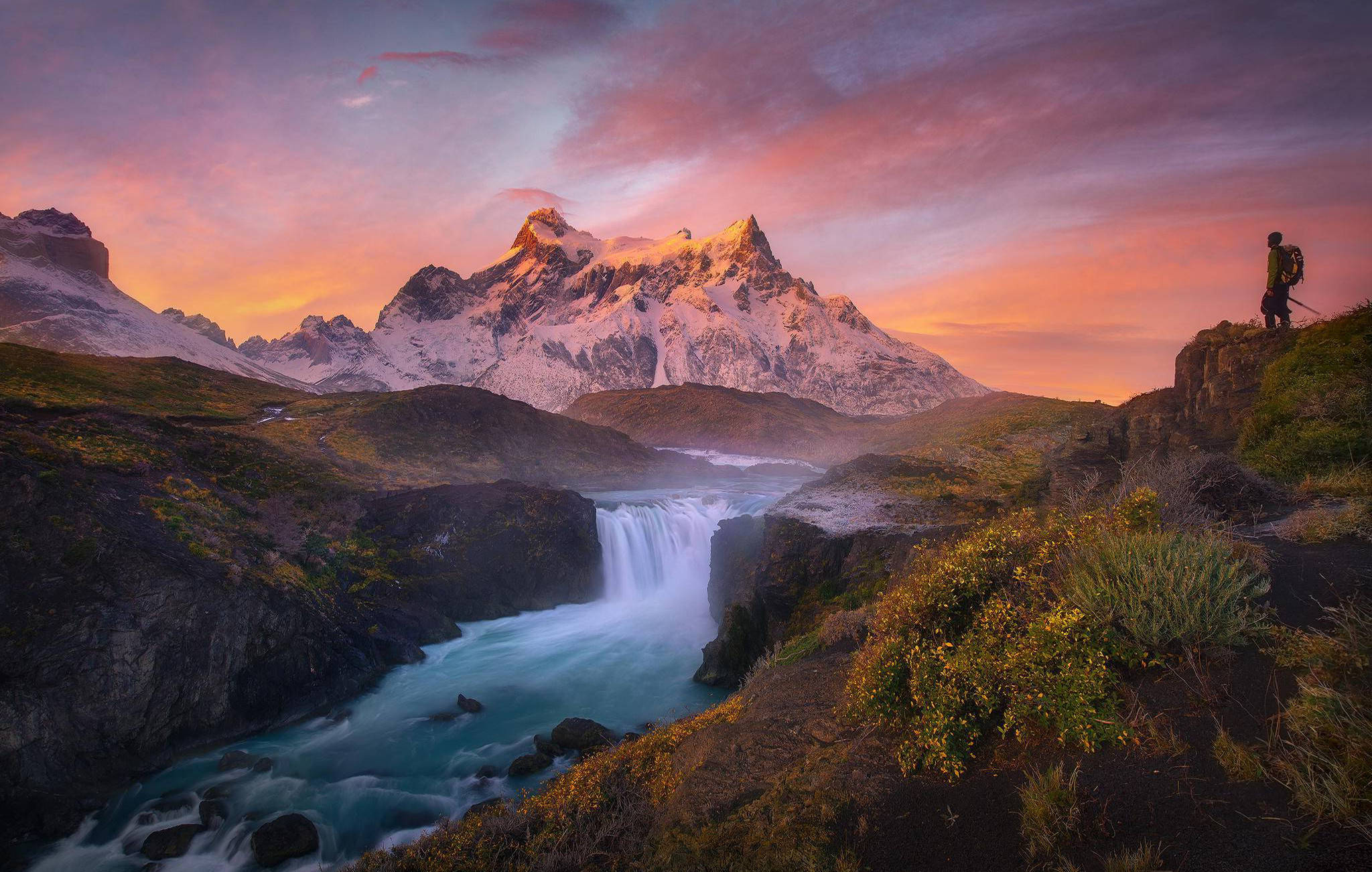 HD Landscape, river, pink sky, Full HD Desktop Wallpaper