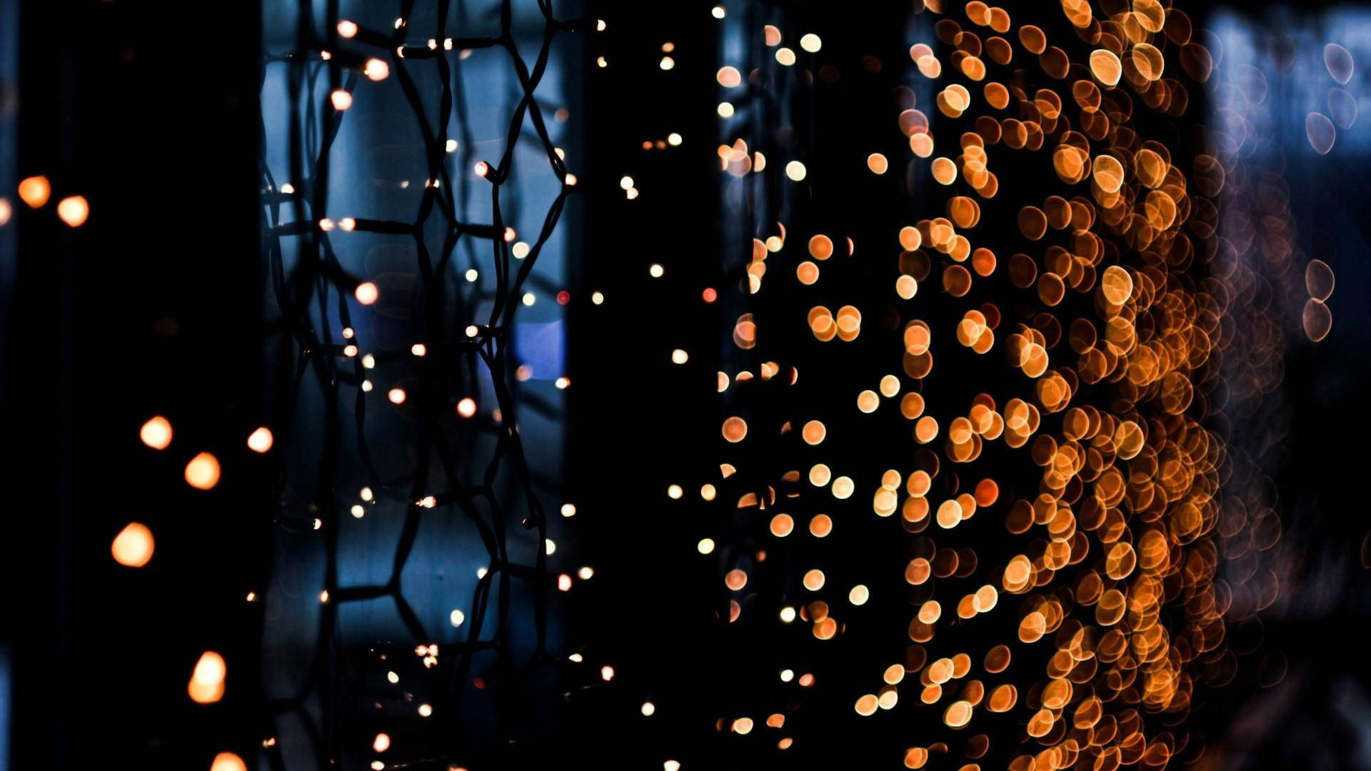 yellow, golden bokeh lights, dark background, Full HD Desktop Wallpaper