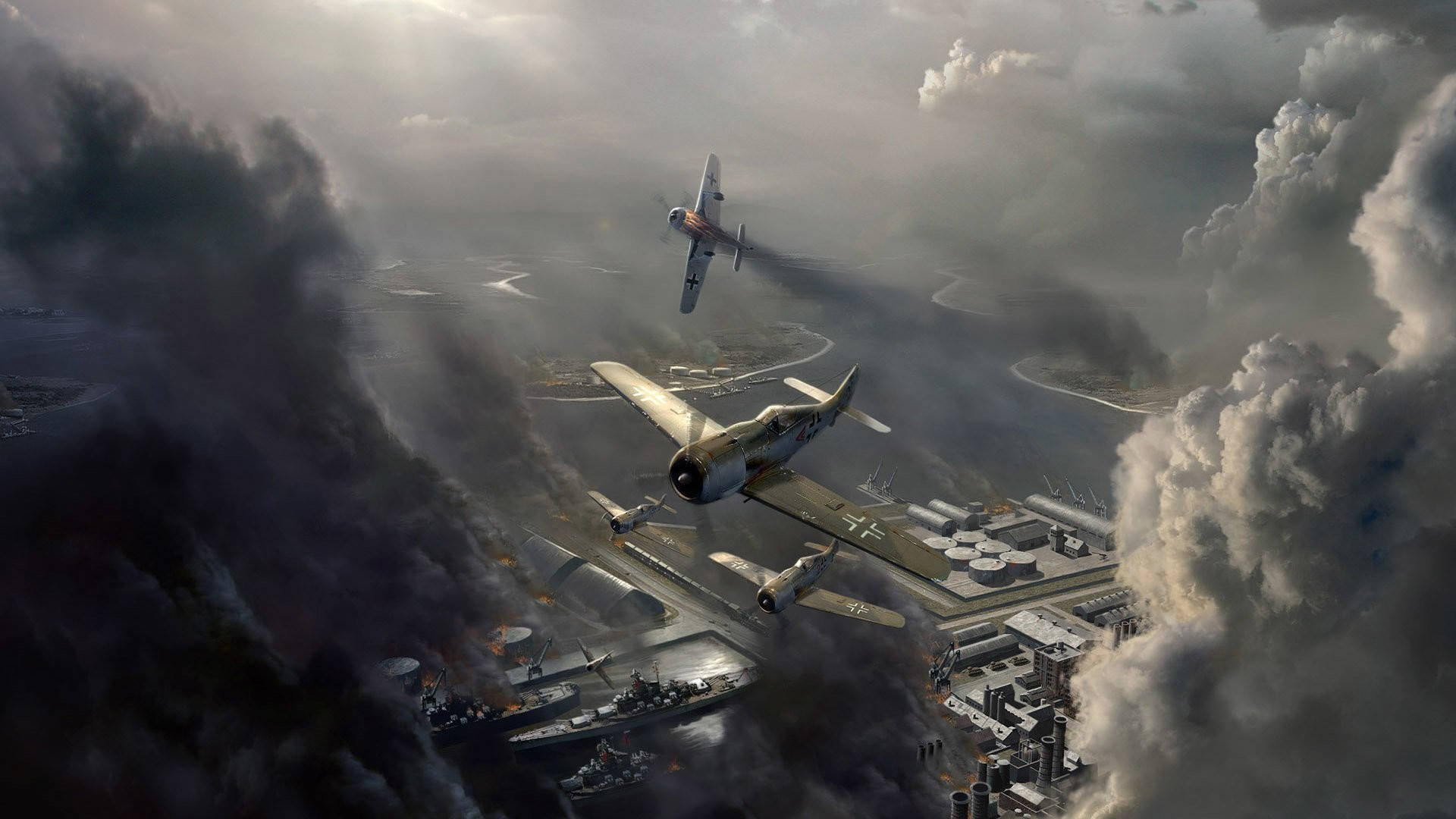HD Military, vintage fighter planes, stormy clouds, Full HD Desktop Wallpaper