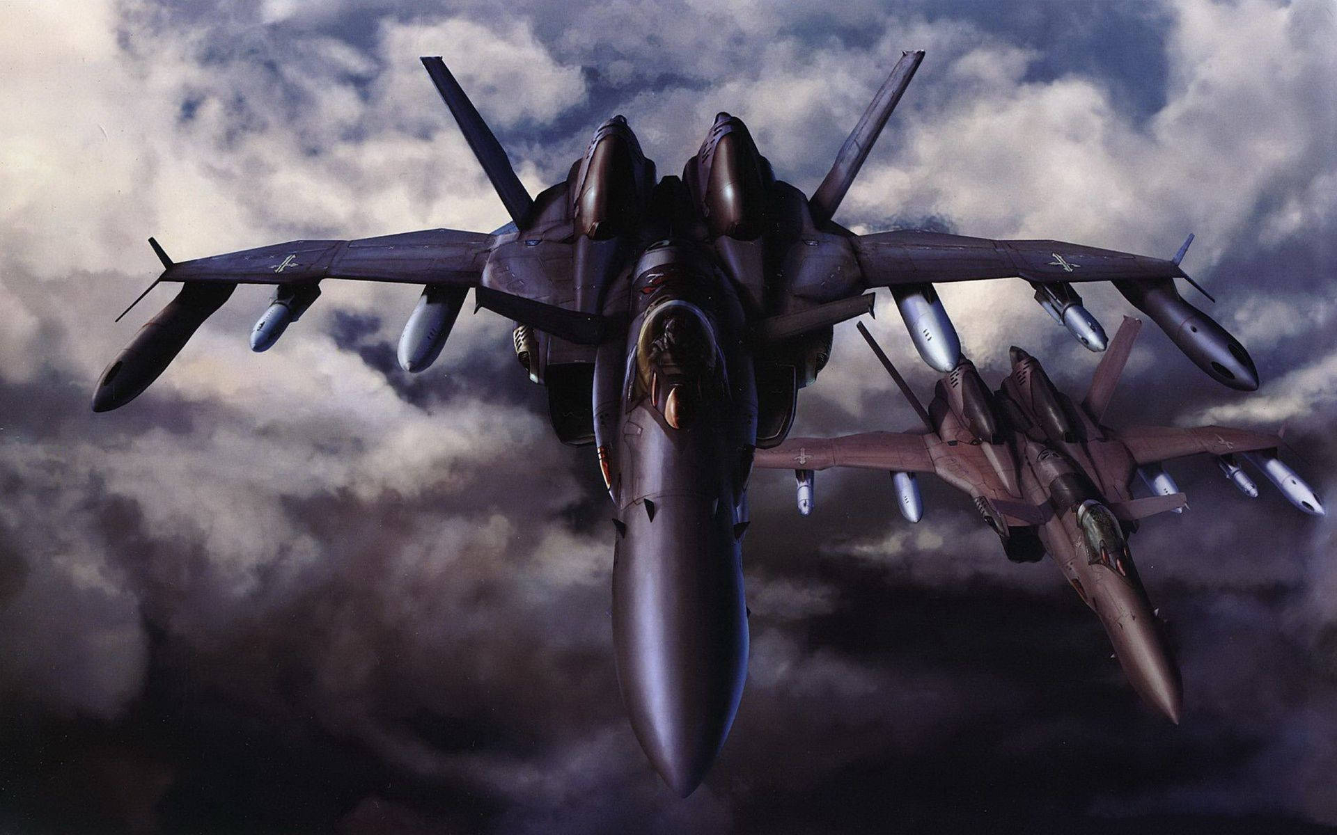 fighter jets, cloudy sky, dark metallic bodies, Full HD Desktop Wallpaper