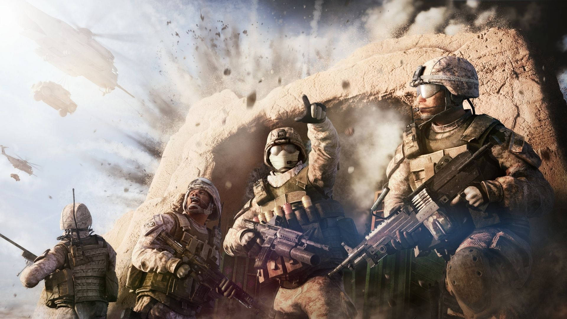 soldiers, desert combat gear, sandstone wall, Full HD Desktop Wallpaper
