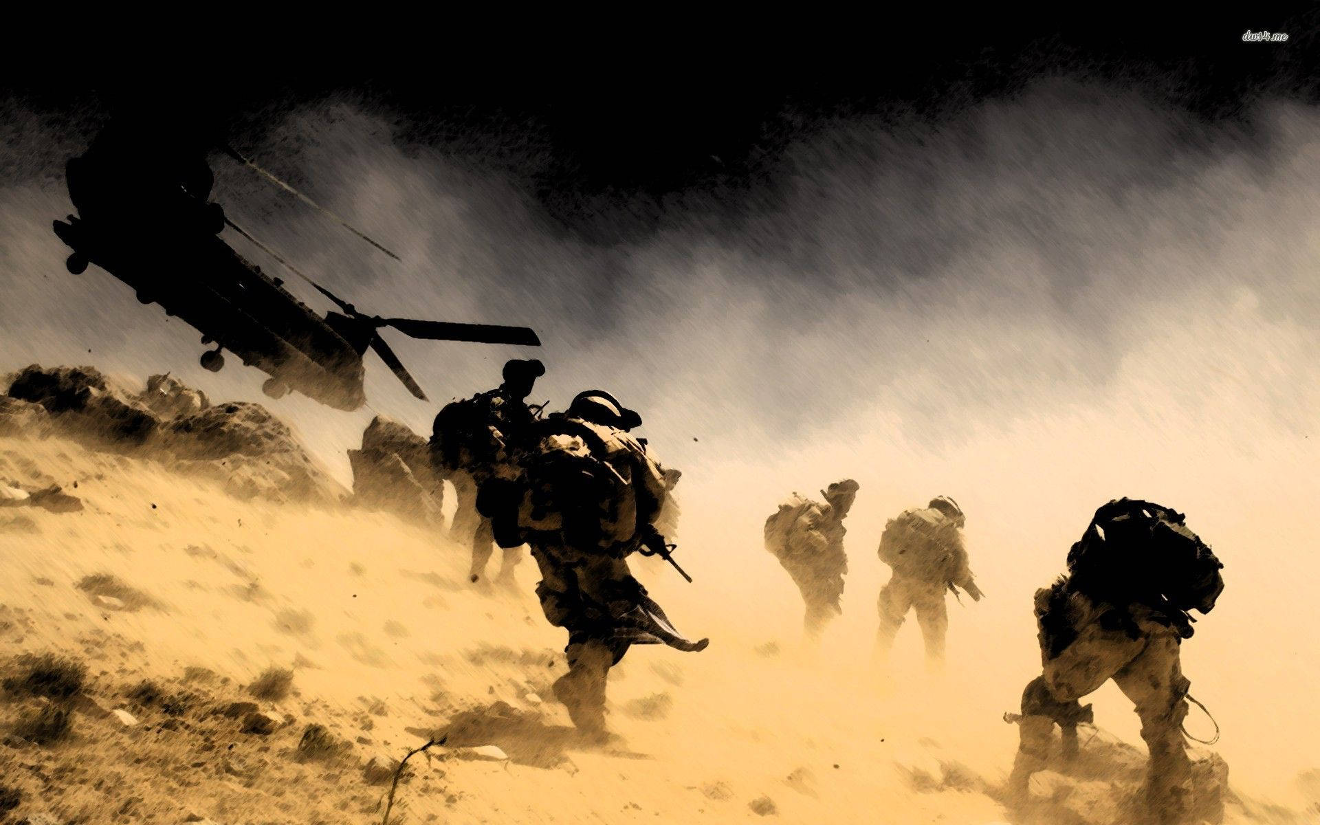 soldiers, dusty battlefield, helicopter, Full HD Desktop Wallpaper
