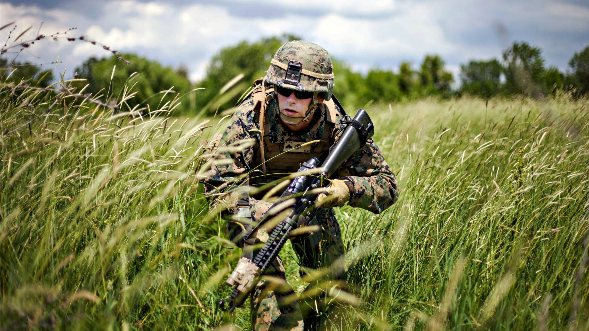 HD Military, camouflage gear, rifle, Full HD Desktop Wallpaper