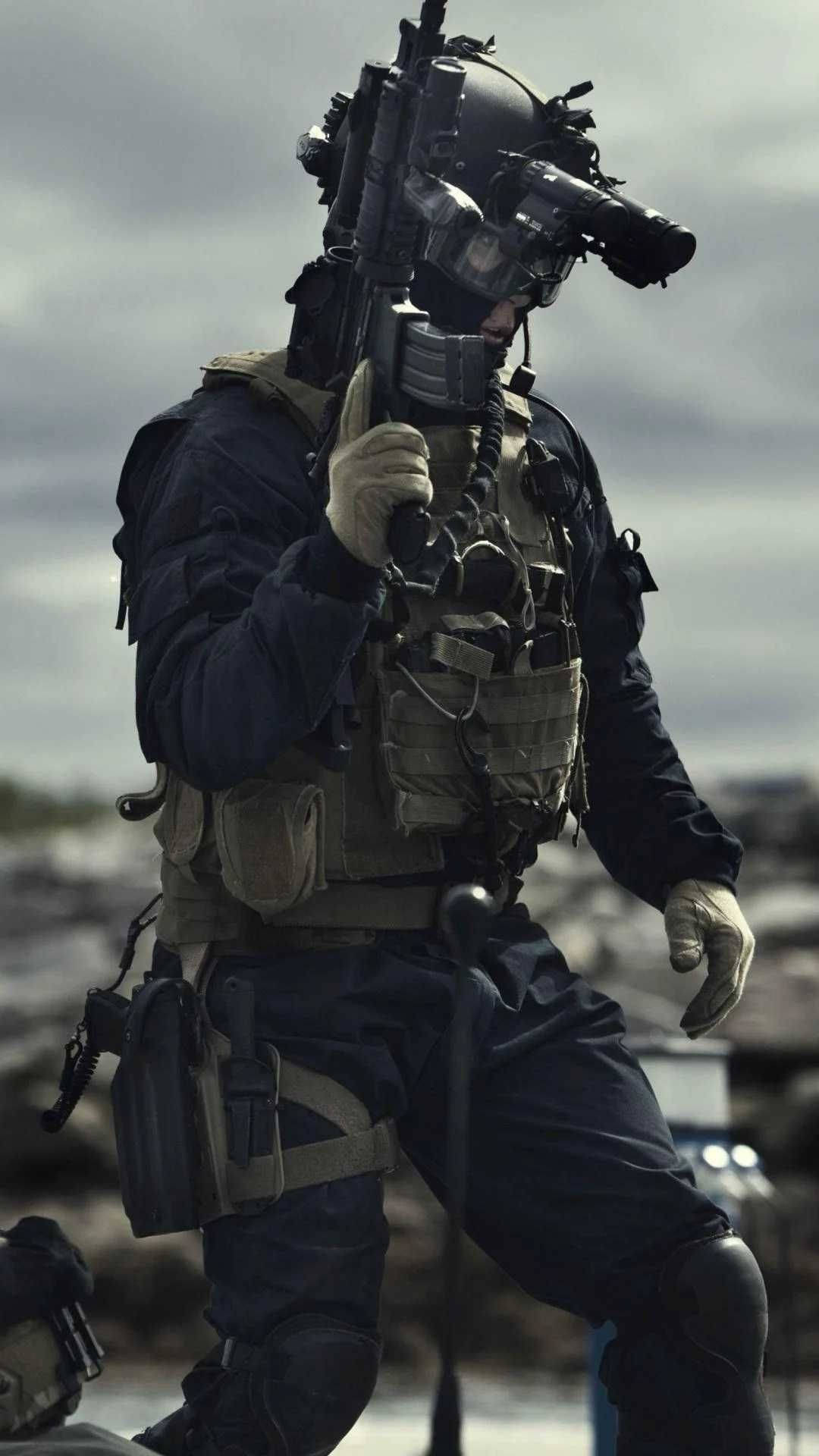 soldier, full tactical gear, rifle, Full HD Phone Wallpaper