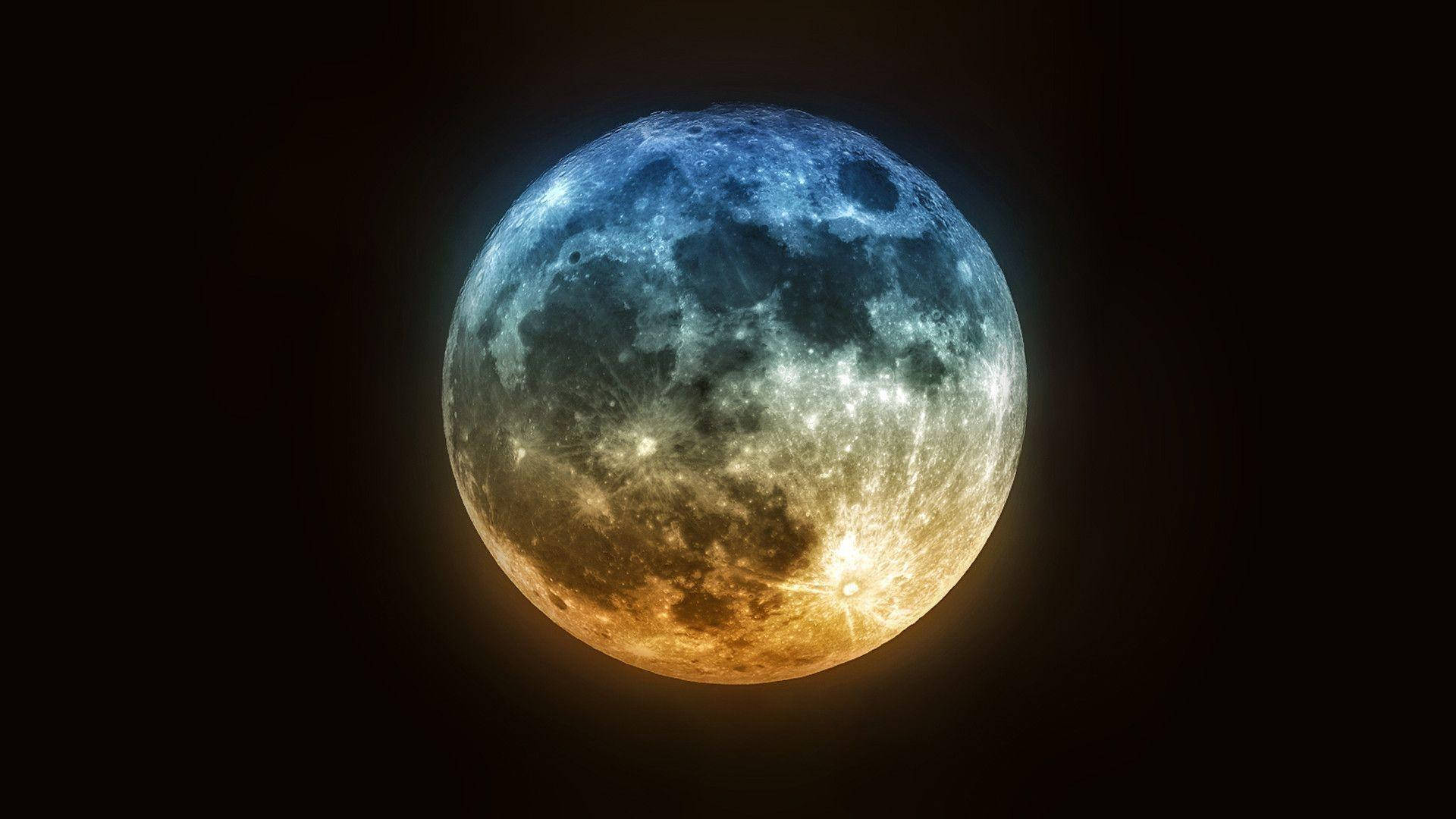 Moon, blue, golden, Full HD Desktop Wallpaper