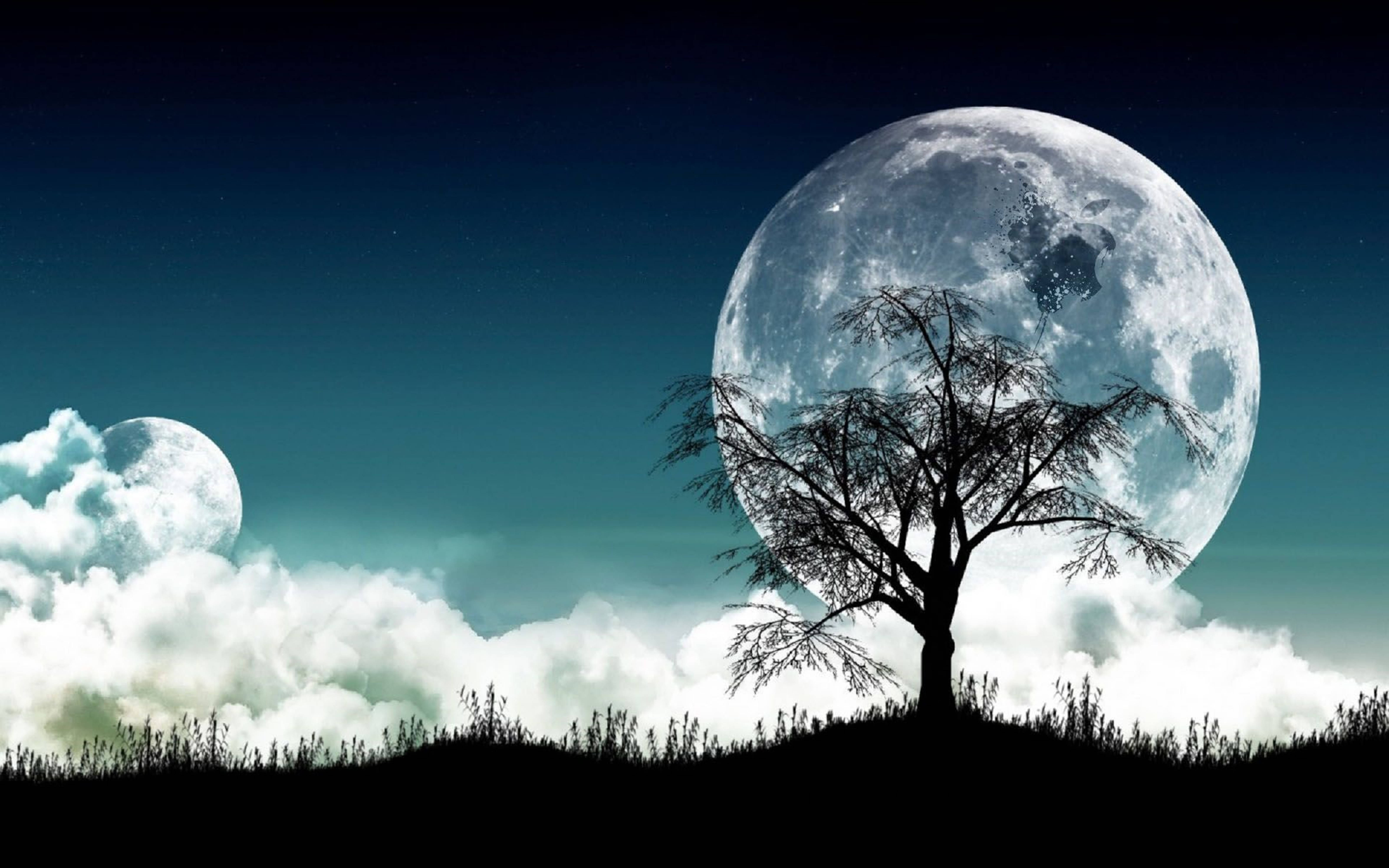 3D HD Full Moon, surreal night sky, two massive moons, 5K Desktop Wallpaper