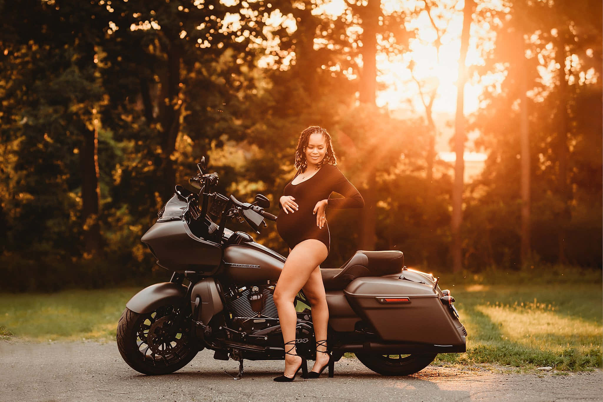 HD Motorcycle, matte black motorcycle, golden sunset light, Full HD Desktop Wallpaper