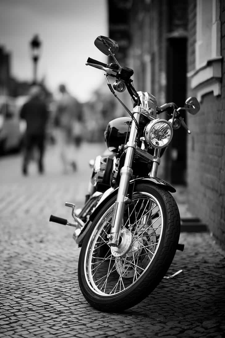 HD Motorcycle, classic motorcycle, cobblestone street, SD Phone Wallpaper
