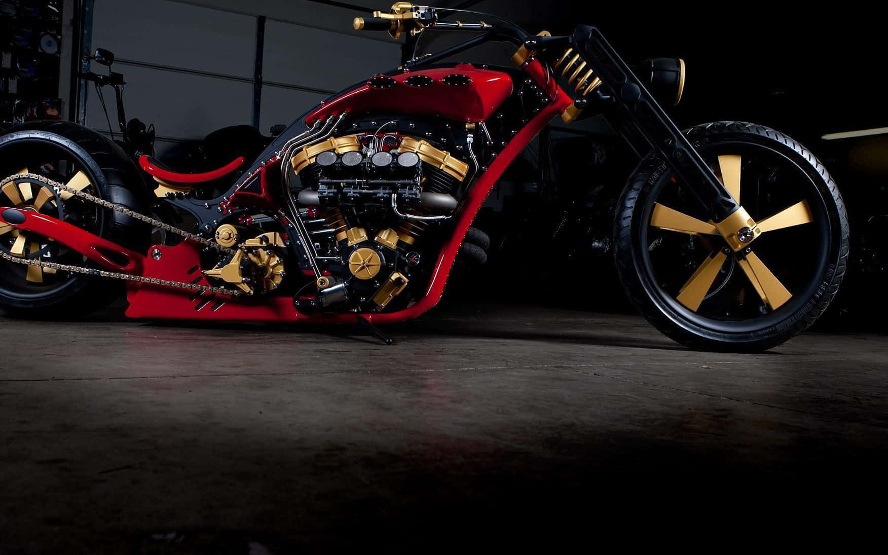 HD Motorcycle, red and gold, chopper, HD Desktop Wallpaper