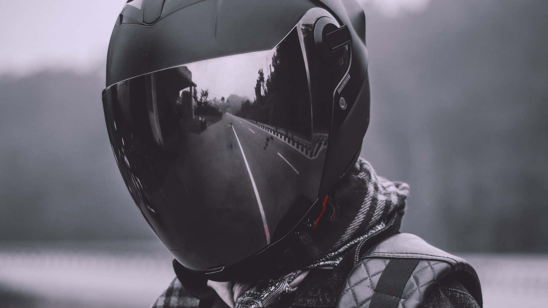 HD Motorcycle, black helmet, misty road, Full HD Desktop Wallpaper