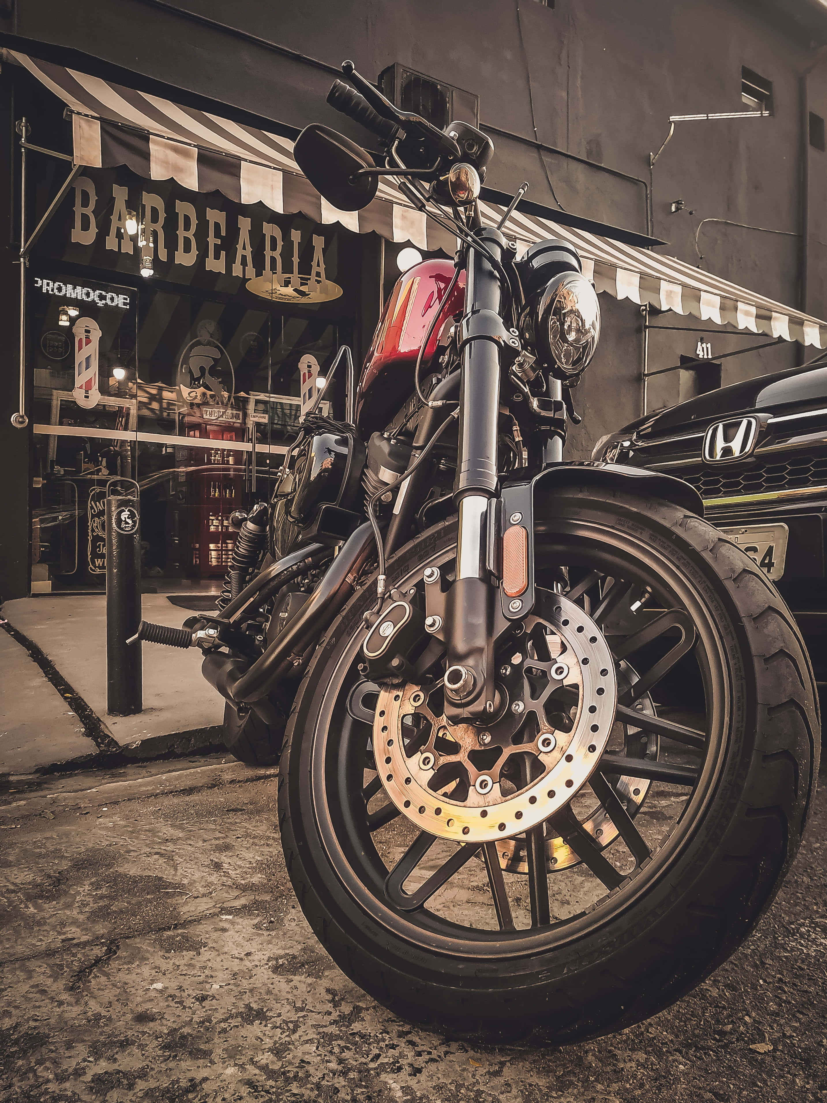 HD Motorcycle, red motorcycle, gritty urban street, 2K Phone Wallpaper