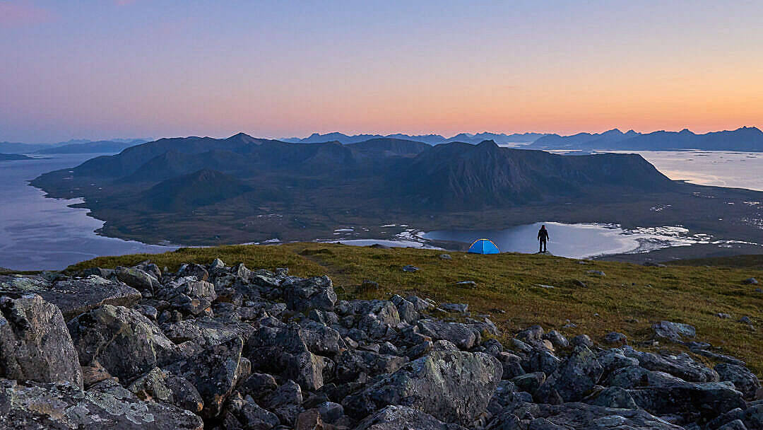 man, sunset, fjord, SD Desktop Wallpaper