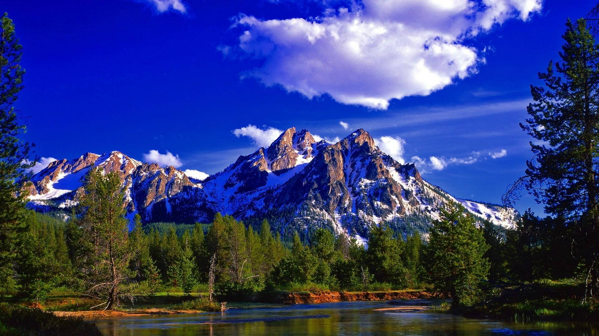 beautiful mountain view, ultra hd blue sky, snow-capped jagged mountains, Full HD Desktop Wallpaper