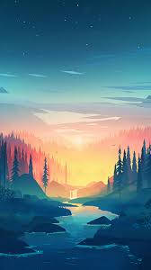 twilight, river, forest, SD Phone Wallpaper