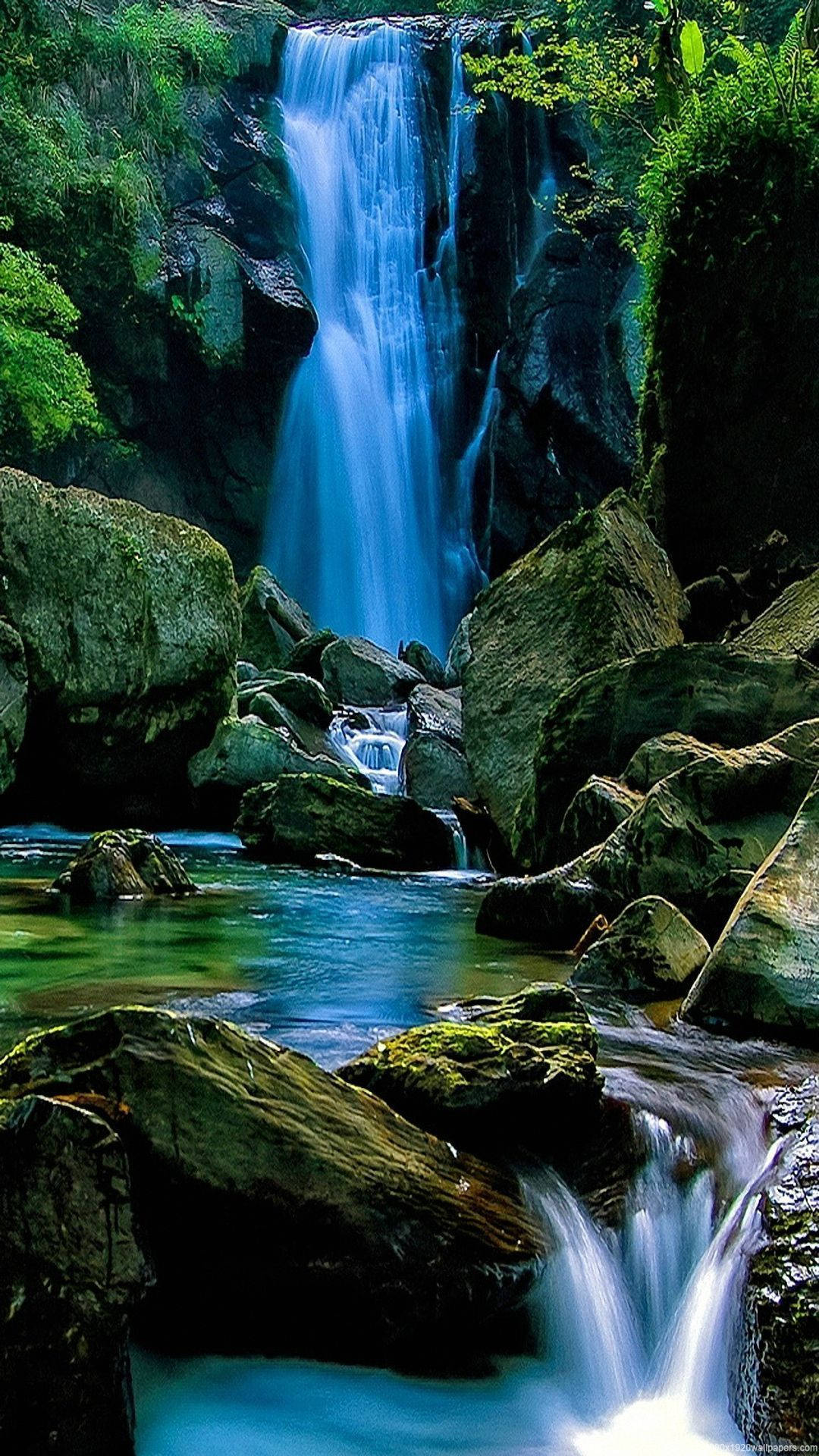 HD Nature Phone, waterfall, lake, Full HD Phone Wallpaper