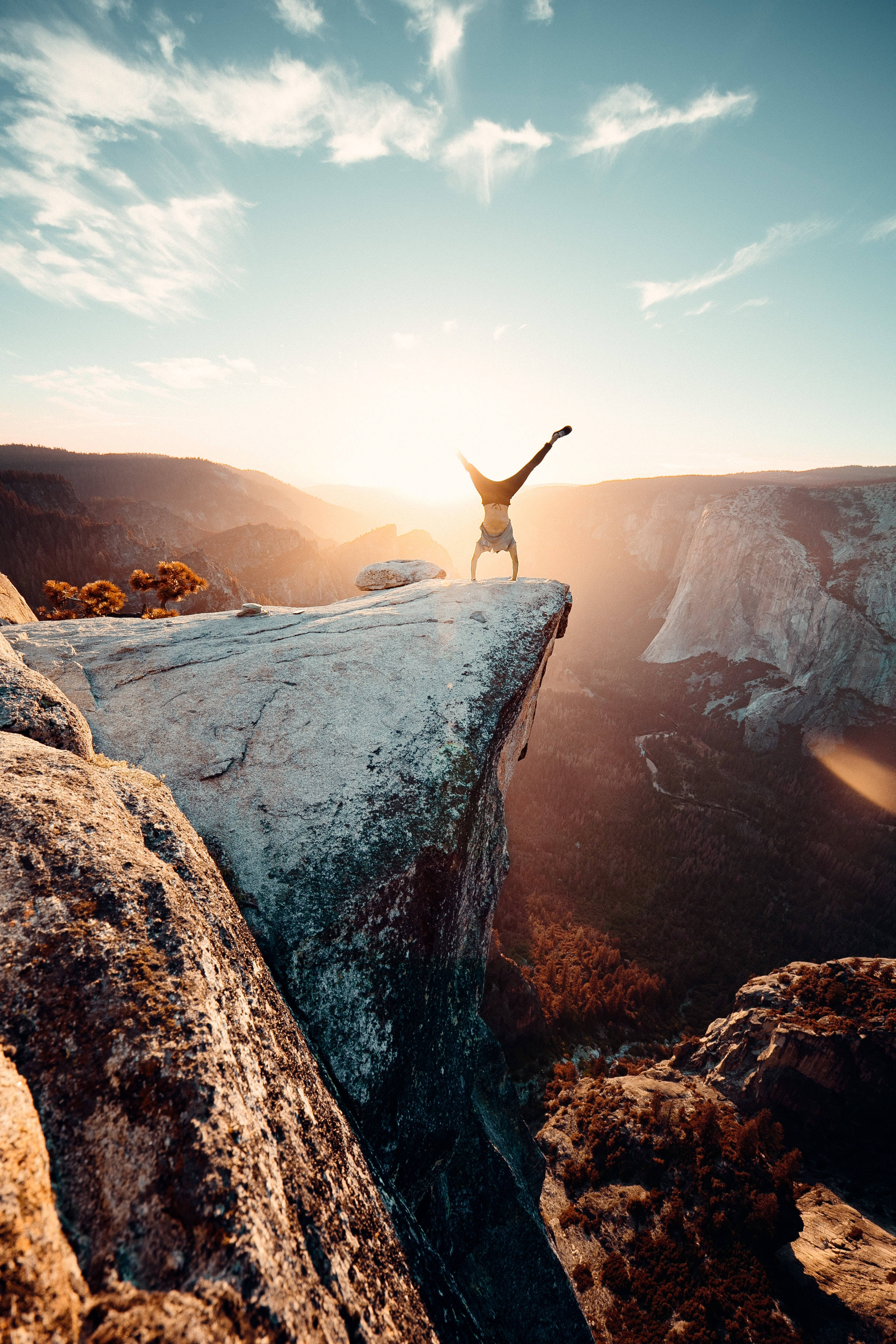 Mountain Cliff, Sunset, Golden Light, 4K Phone Wallpaper