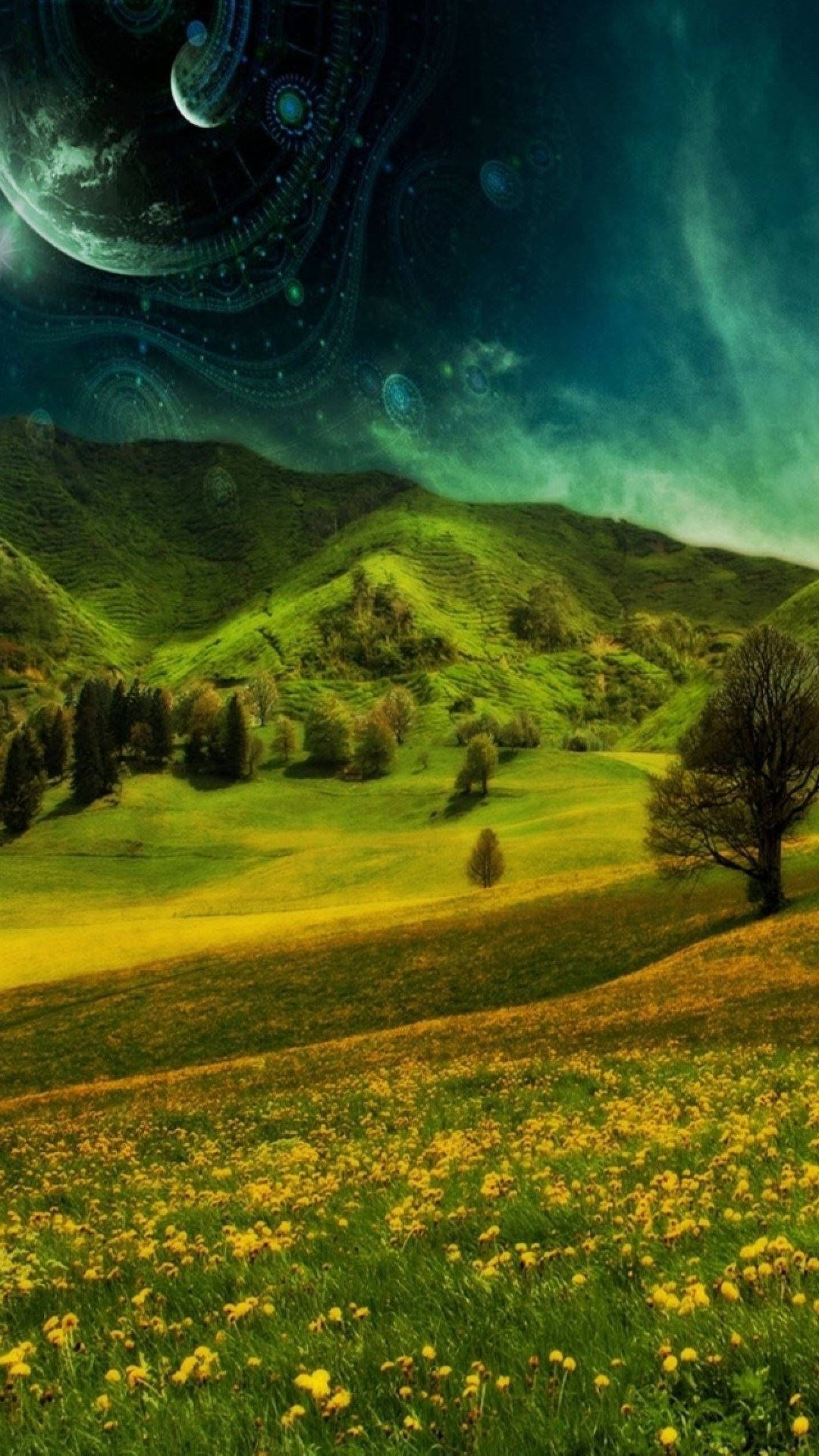 HD Nature Phone, Planetary Sky, vibrant green valley, Full HD Phone Wallpaper