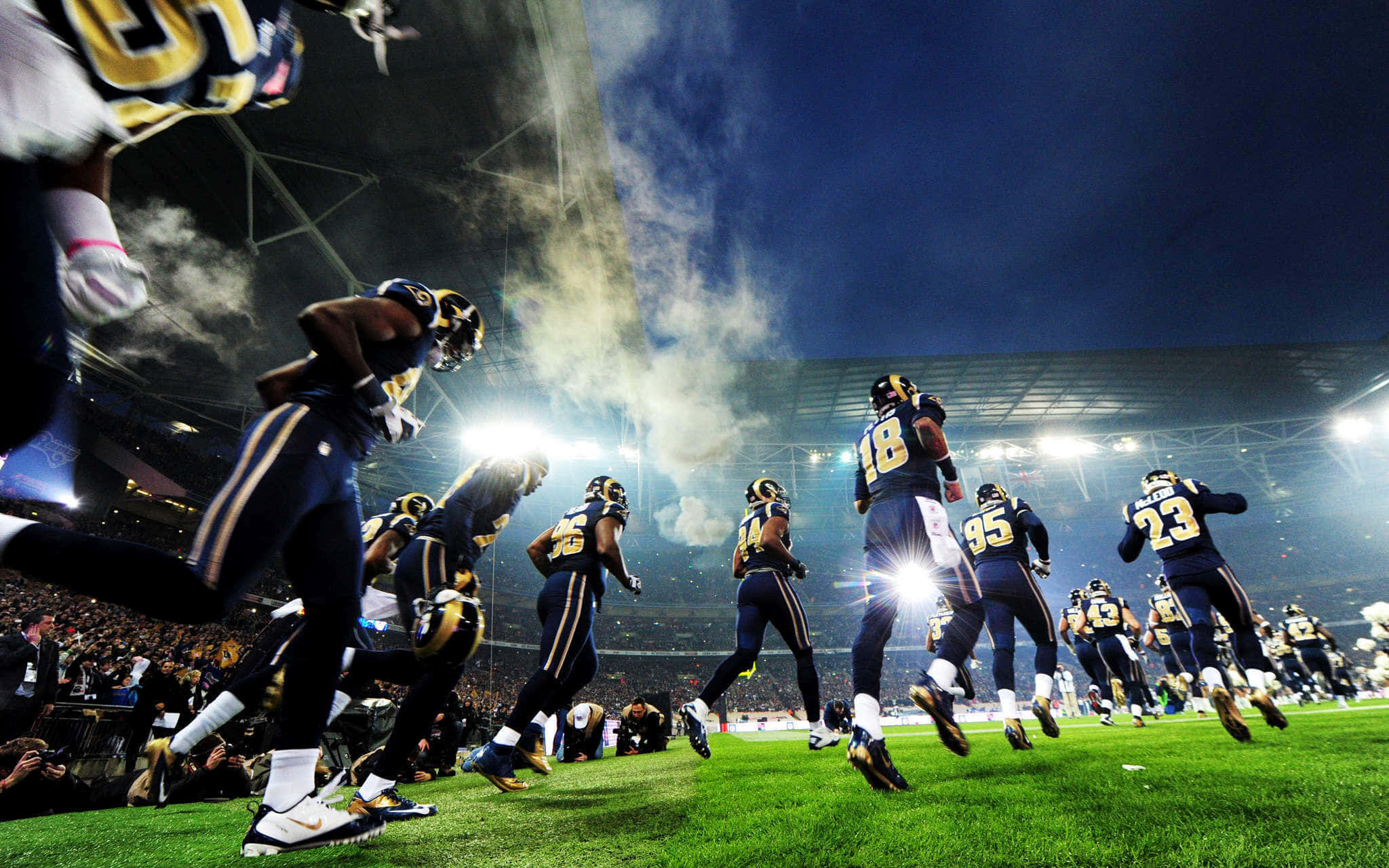 NFL, blue and gold uniforms, stadium lights, Full HD Desktop Wallpaper