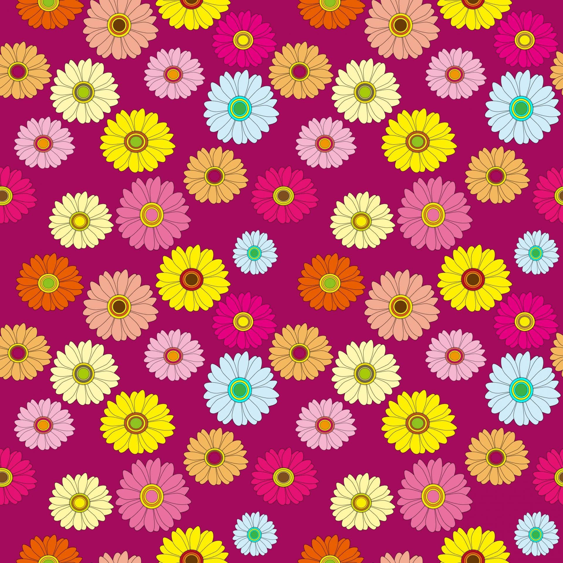 HD Pattern, multi colored daisies, pink yellow and blue, Full HD Desktop Wallpaper