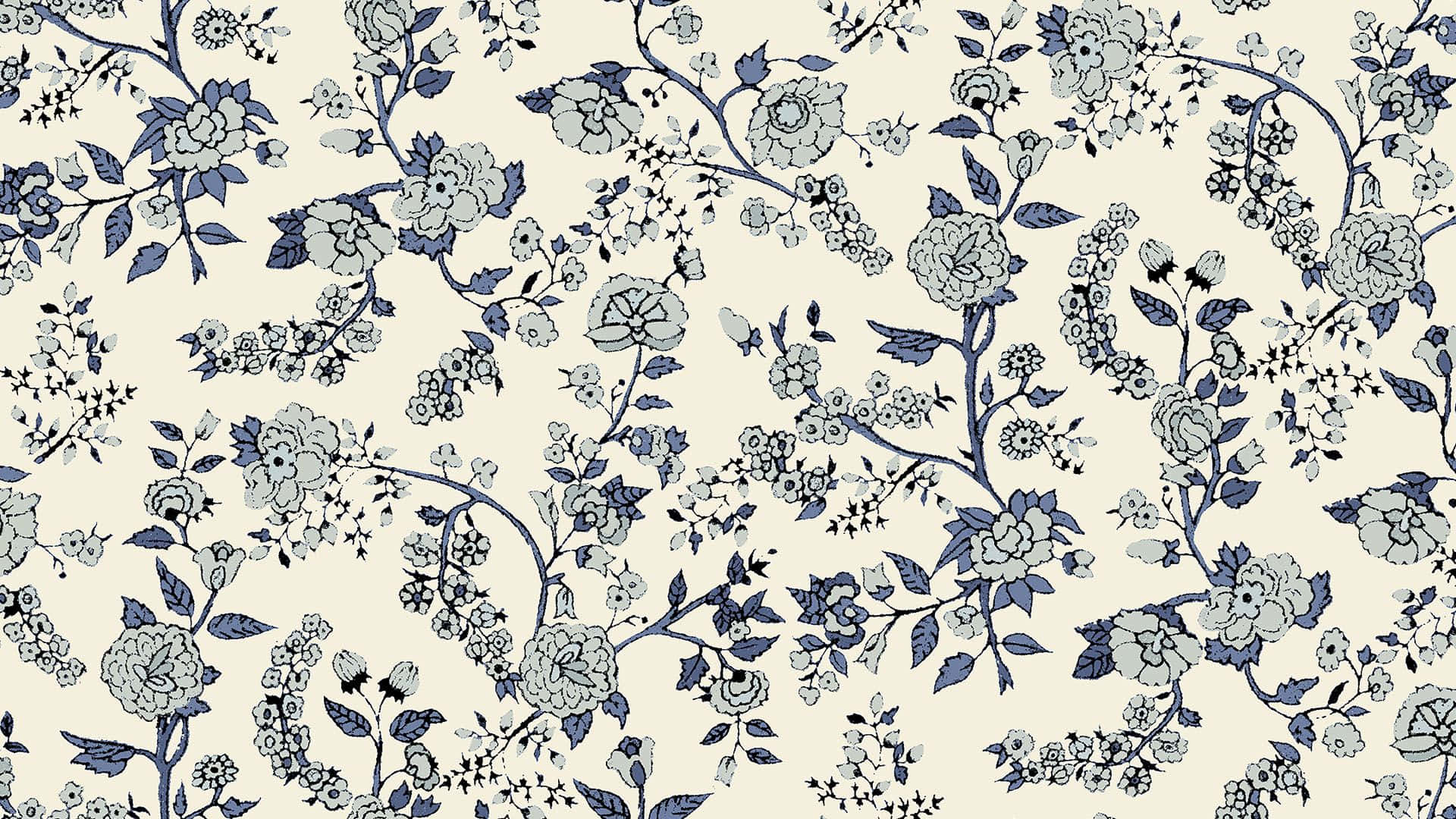 vintage blue floral, blue and cream, intricate vines, Full HD Desktop Wallpaper
