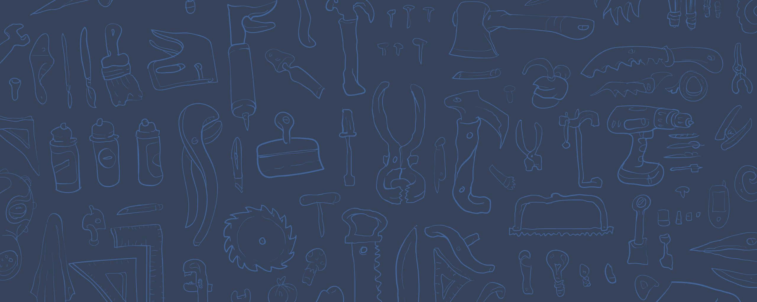 HD Pattern, glowing blue outlines, hand tools, 2K Desktop Wallpaper