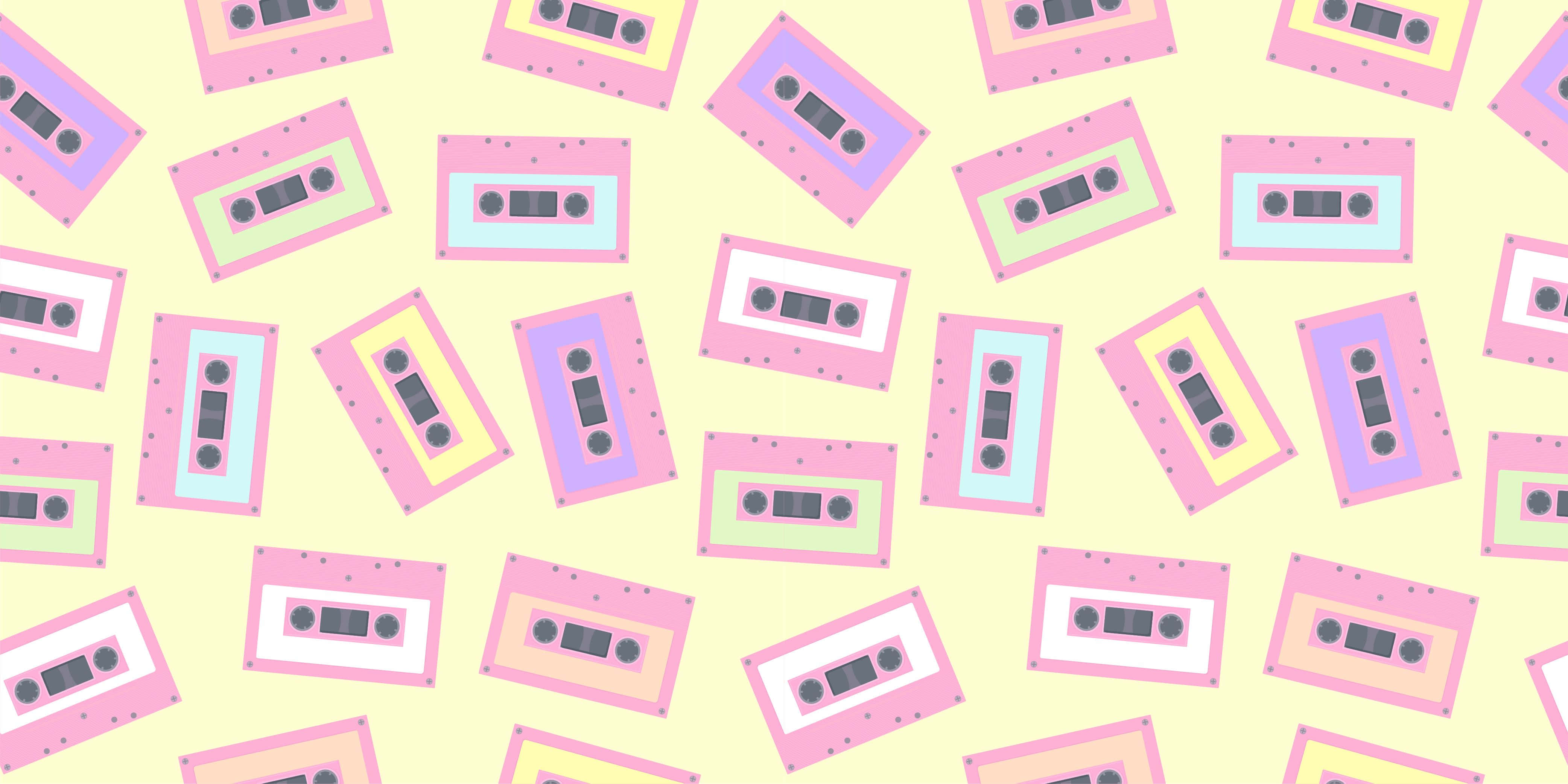 HD Pattern, pink cassette tapes, pastel-colored, 4K Desktop Wallpaper
