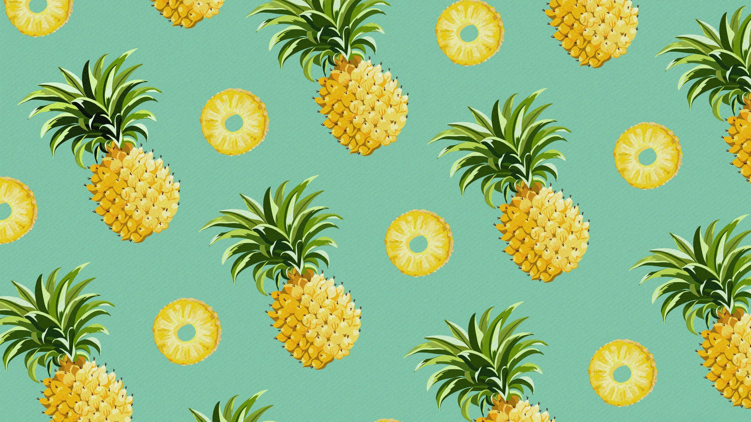 Pineapple Fruits Slices, teal background, vibrant yellow, 2K Desktop Wallpaper