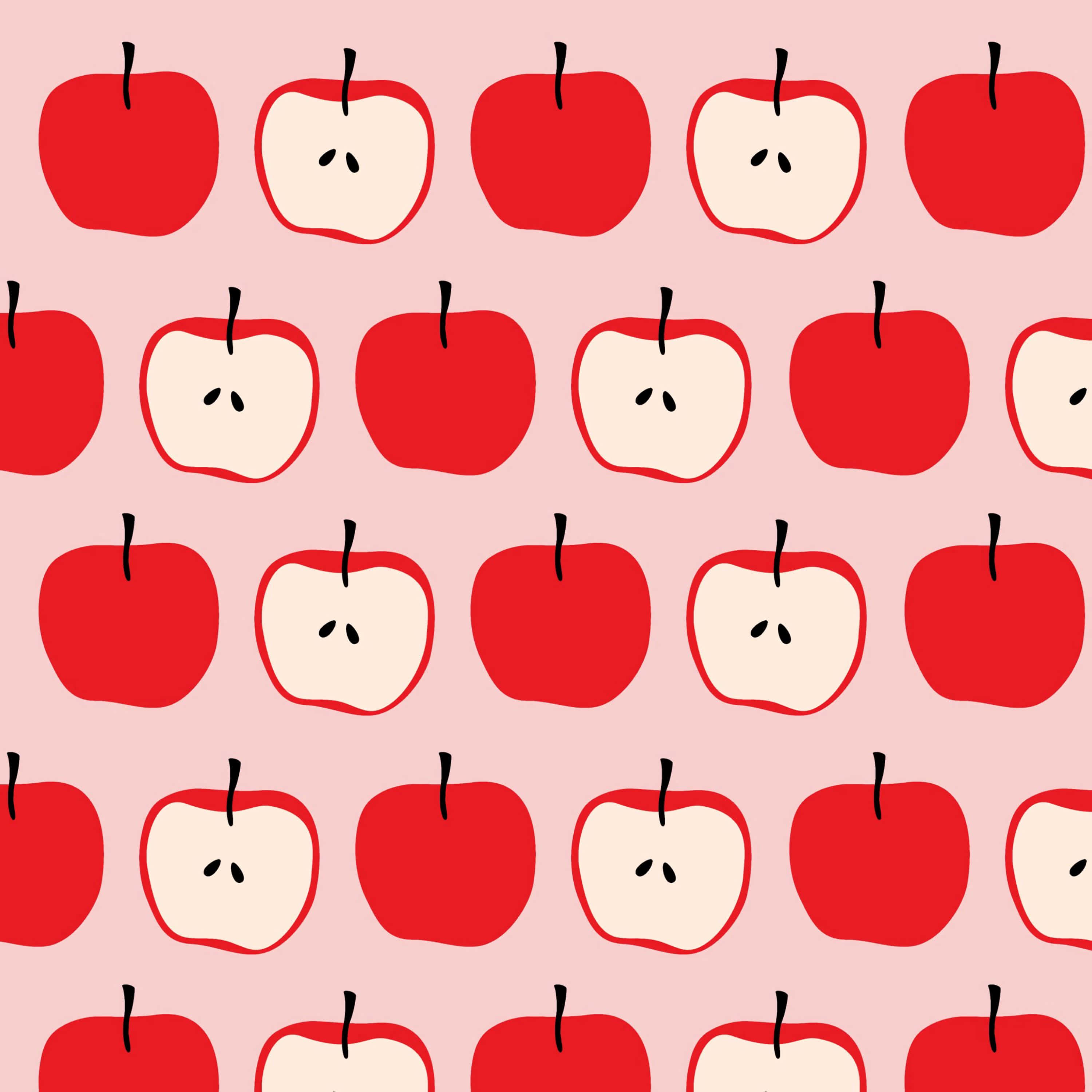 whole sliced apples, red, soft pink background, 2K Desktop Wallpaper