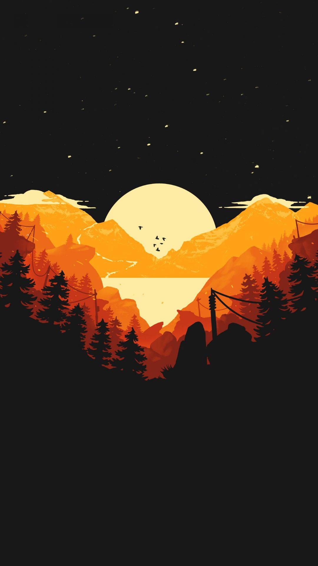 sunset, orange mountains, dusk, Full HD Phone Wallpaper