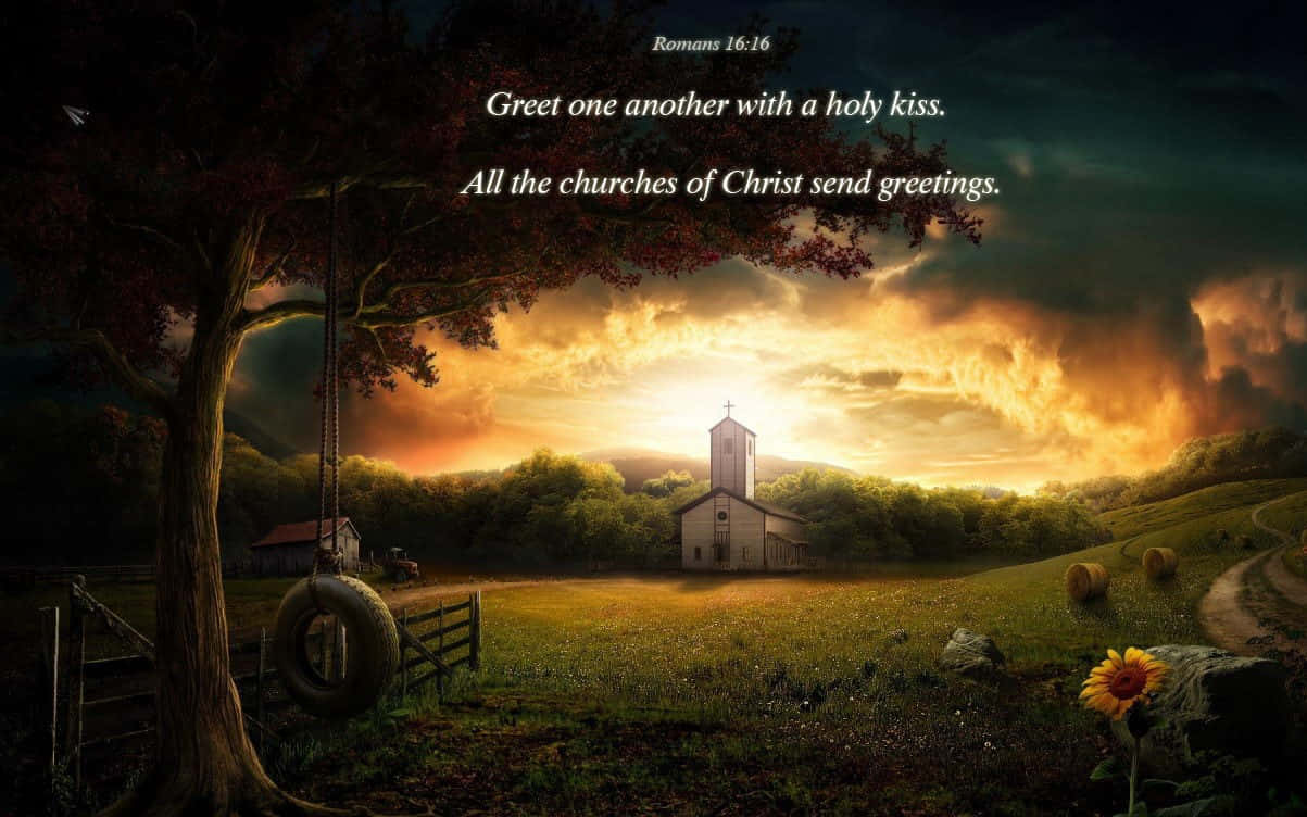 sunflower, tree swing, countryside church, SD Desktop Wallpaper