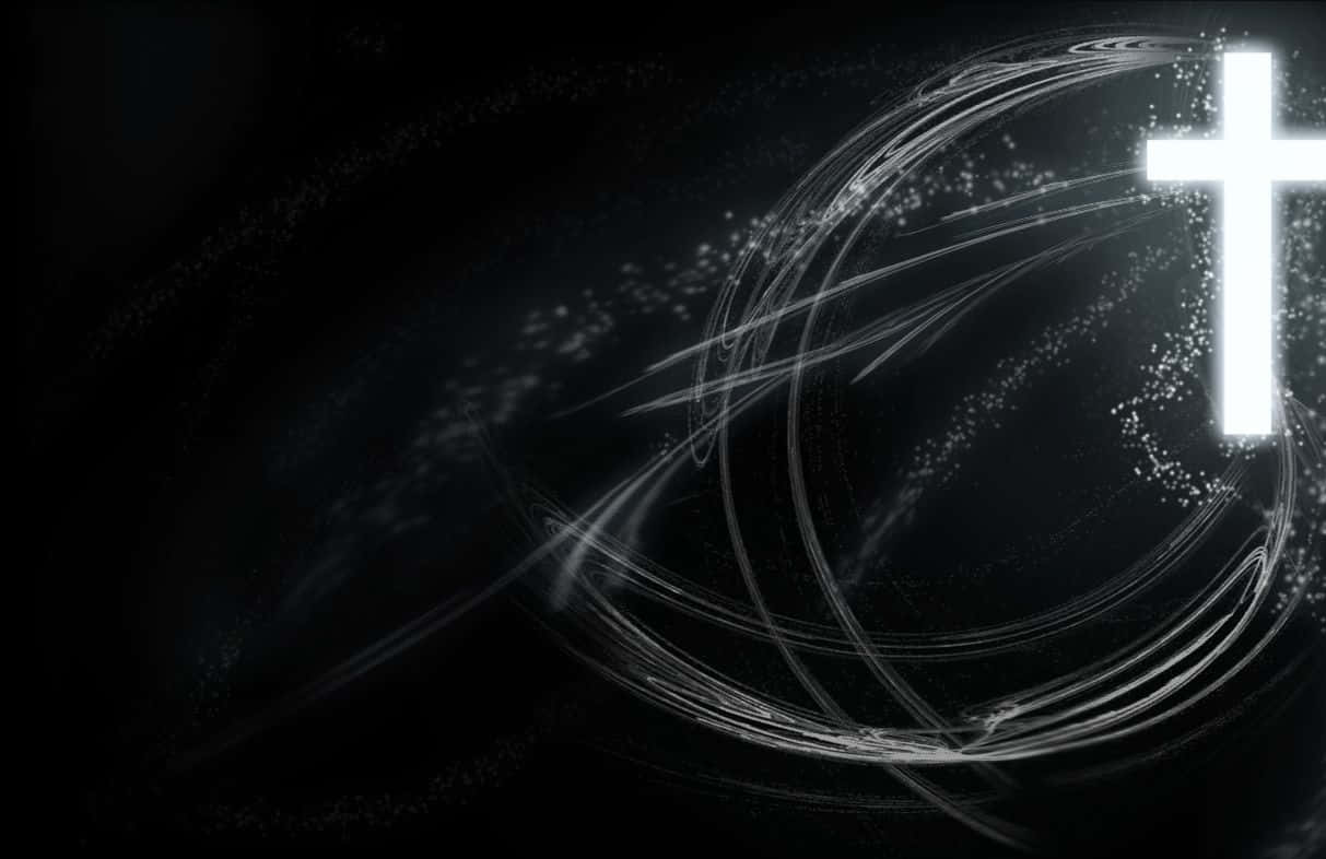 glowing white cross, swirling cosmic energy, deep black void, SD Desktop Wallpaper